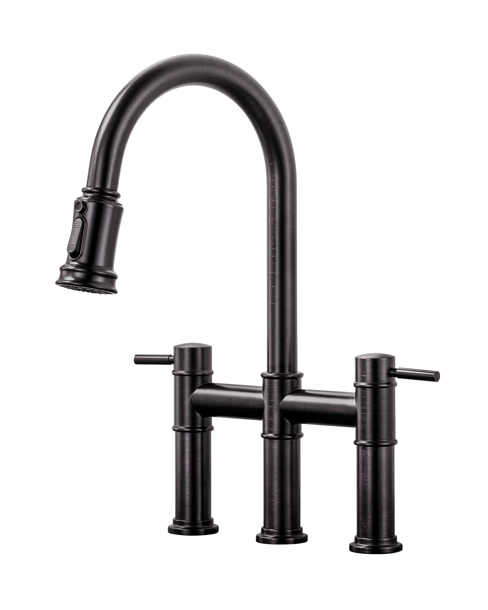 WOWOW 2314700RB Oil Rubbed Bronze Double Handle Deck-mount Bridge Kitchen Faucet with Sprayer