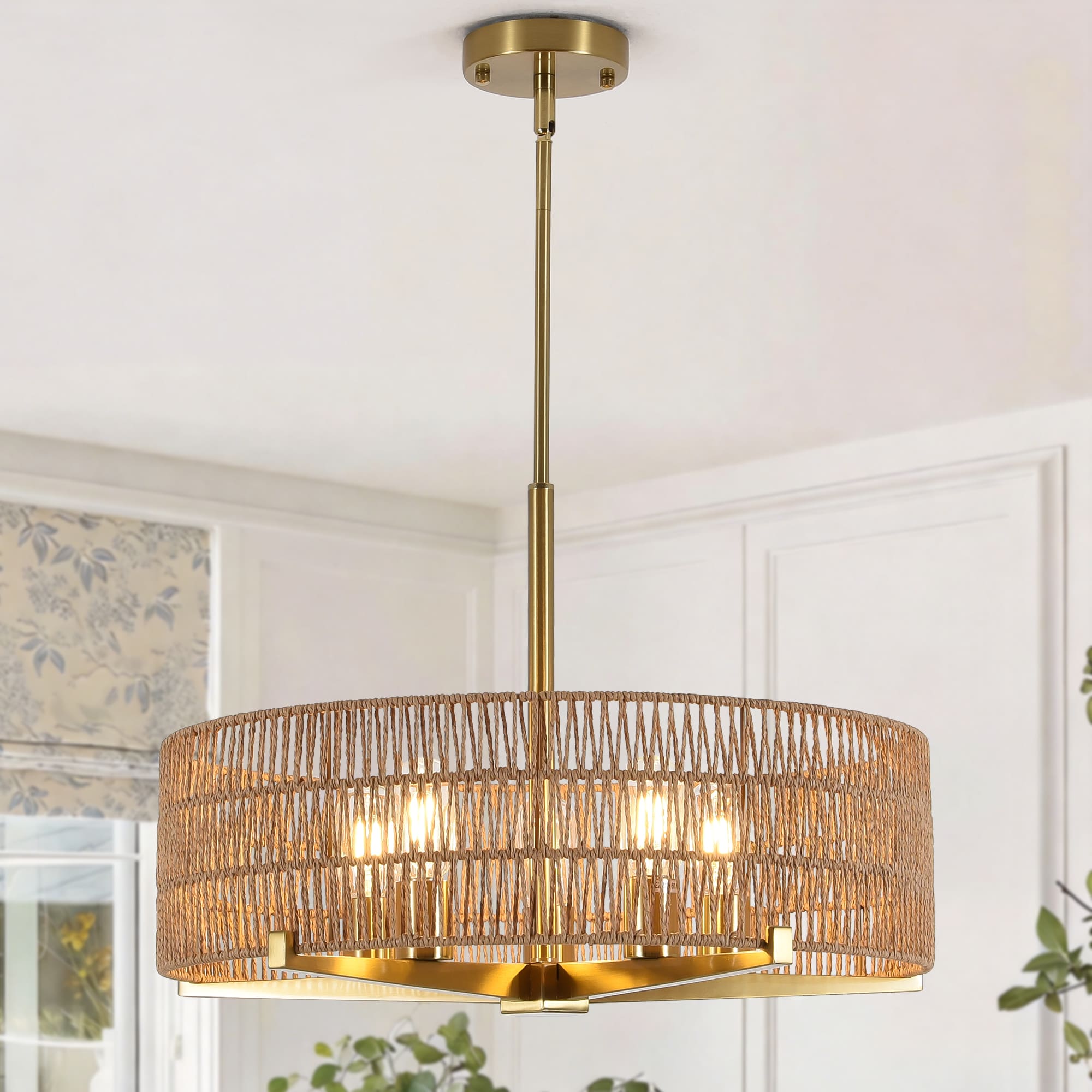 ZemSum 22-in 5-Light Brass Bohemian/global Rattan Metal Chandelier