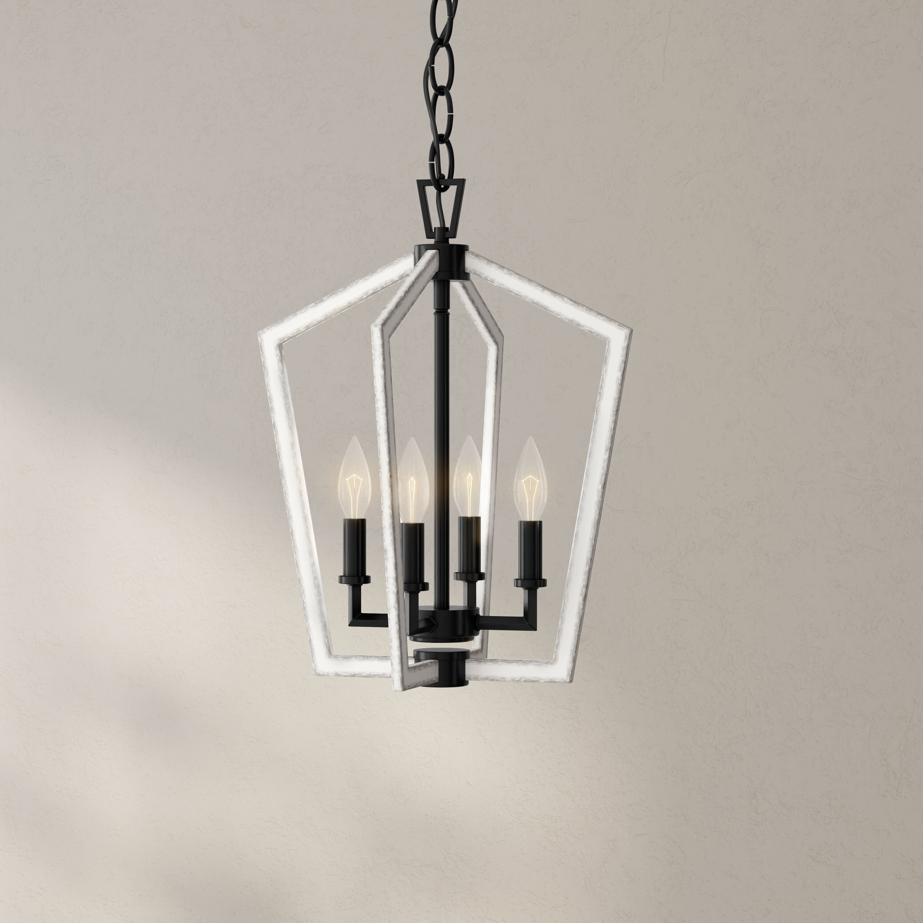 Progress Lighting P500377-31M Galloway 4-Light Matte Black Farmhouse Led; Dry Rated Chandelier