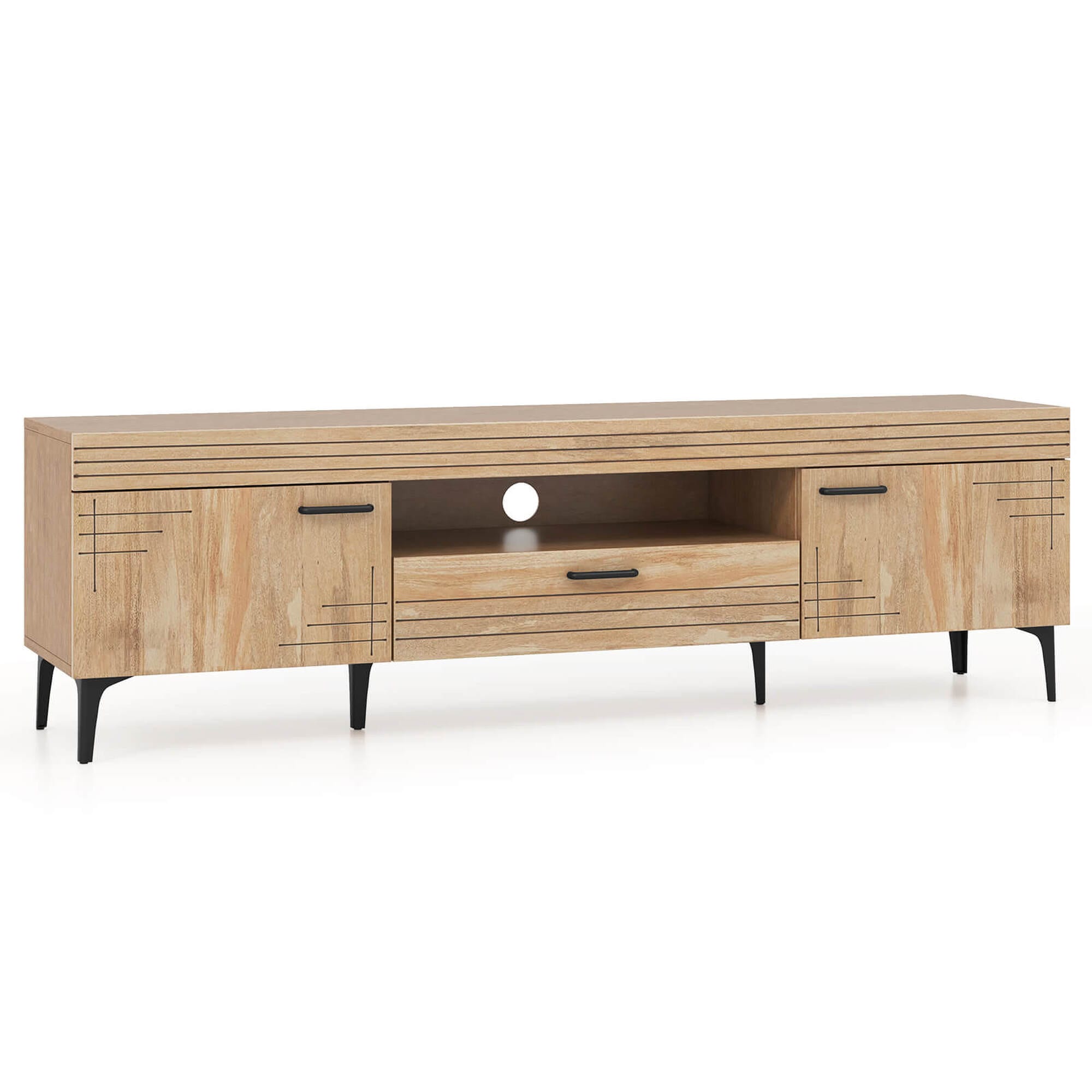 Costway HCST04213 Modern/Contemporary Oak TV stand Integrated TV Mount ( Accommodates TVs up to 65-in )