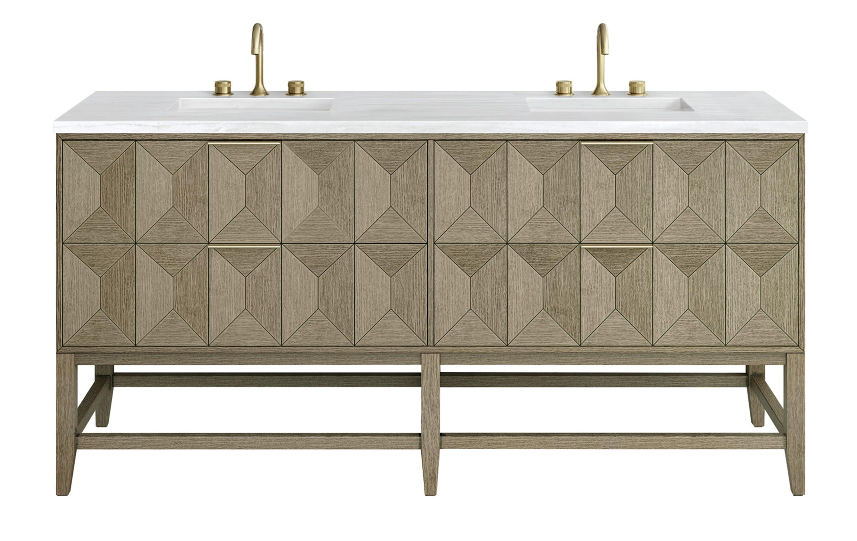 James Martin Vanities D100-V72-PBO-3AF Emmeline 72-in Pebble Oak Undermount Double Sink Bathroom Vanity with Arctic Fall Quartz Top