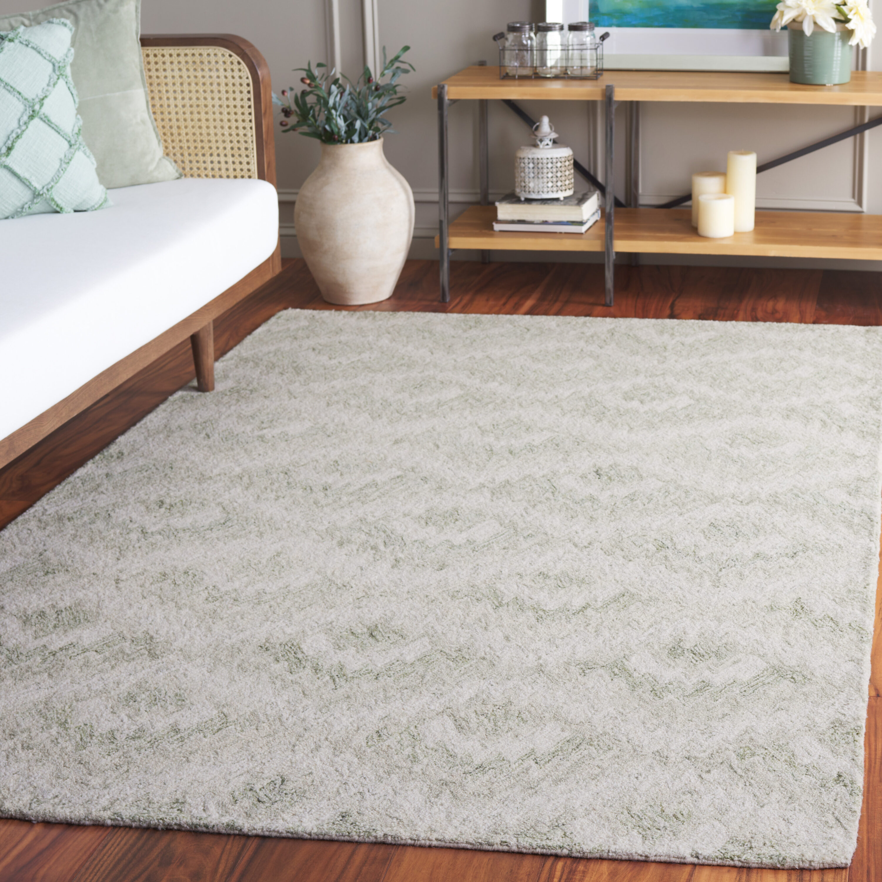  Ebony 921 Ivory/Light Green Contemporary 4ft x 6ft Small Rectangle Rug