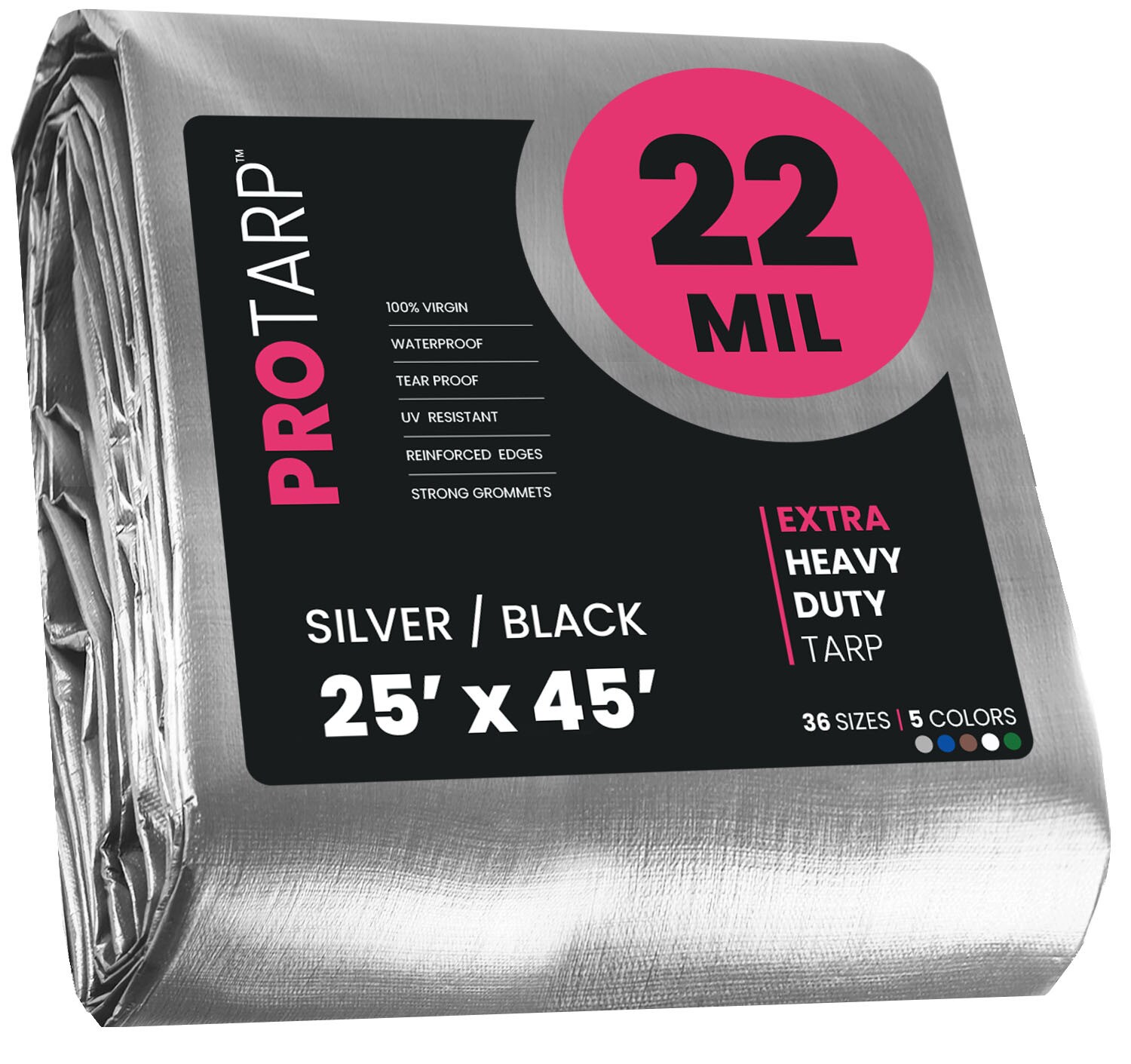 PROTARP PT-201-25X45 25-ft x 45-ft Silver Waterproof Commercial Polyethylene 22-Mils Tarp