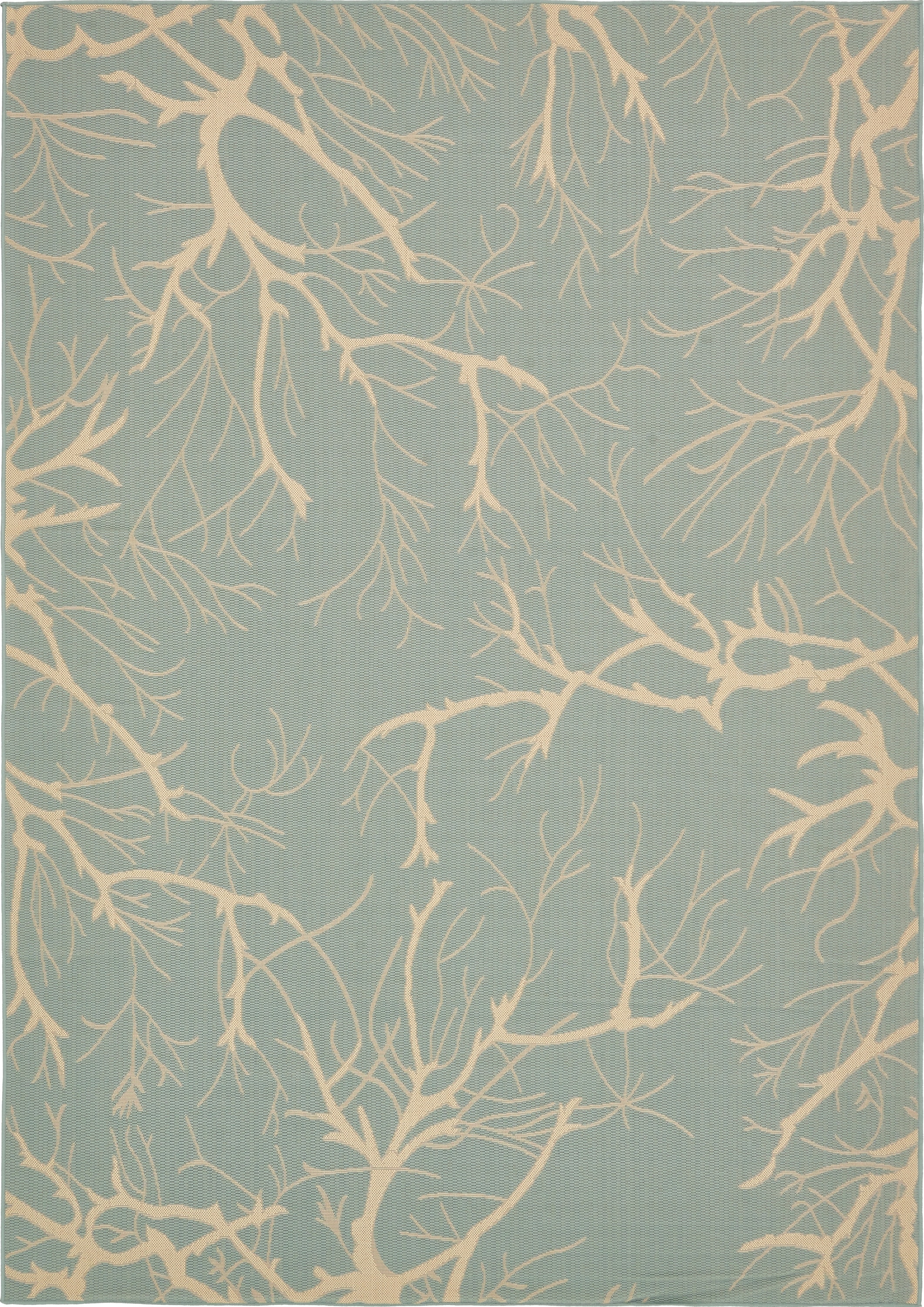 Unique Loom 3135535 Branch Outdoor 8 x 11 (ft) Loomed Polypropylene Light Blue/Beige Rectangular Indoor/Outdoor Floral/Botanical Area rug
