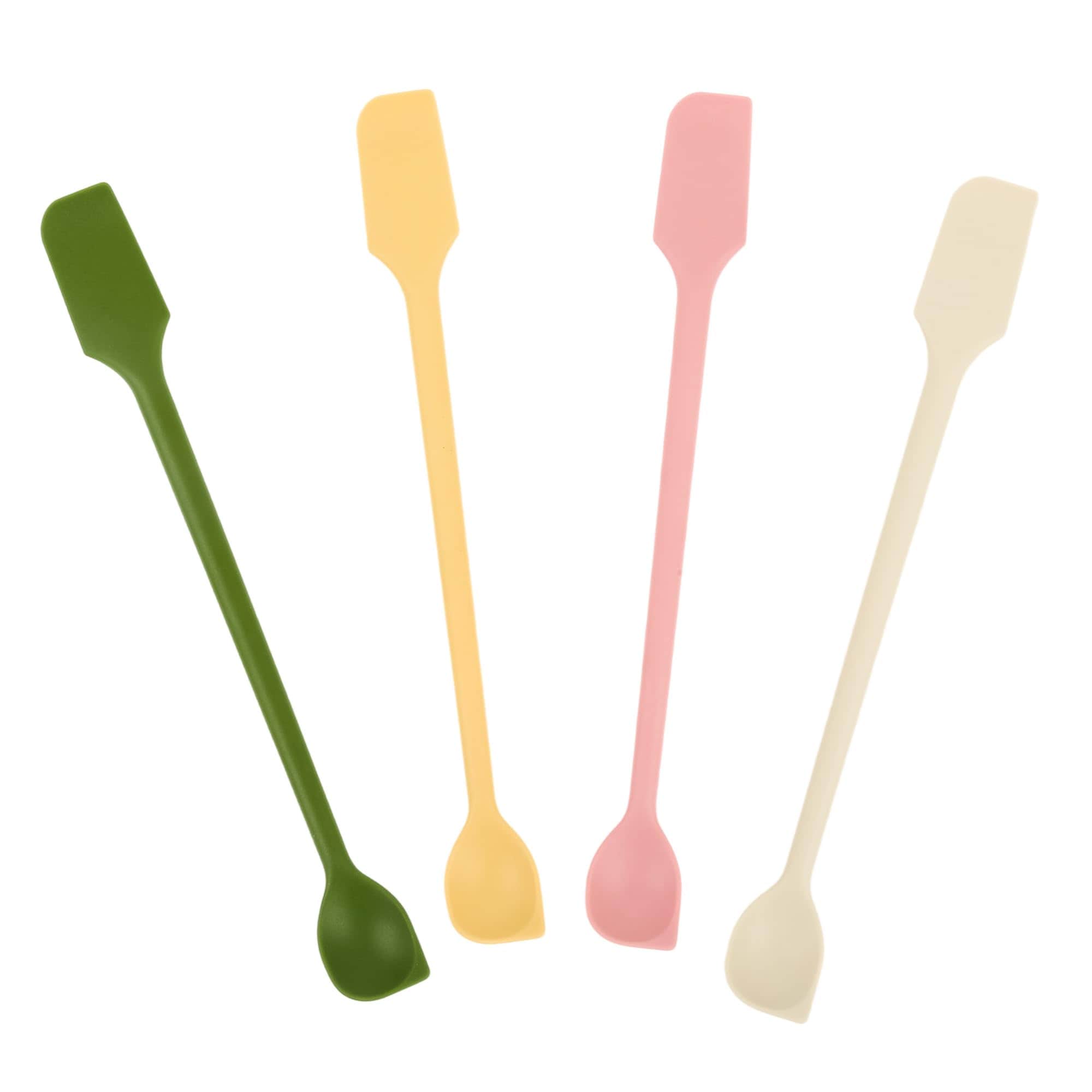 DHMHD  Silicone Jar Scraper Set of Four Double Headed Mini Spatula and Spoon for Jam Jars and Makeup 10.2 Inch durable home and garden accessory