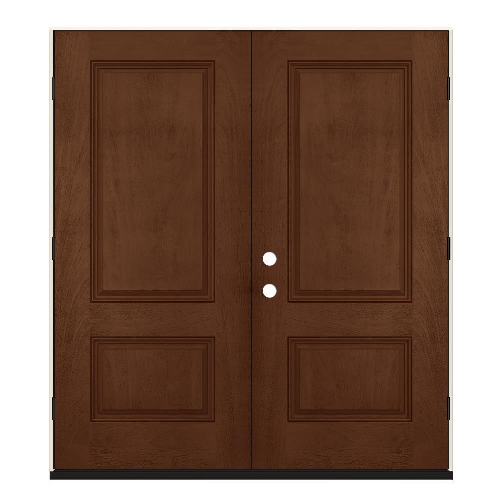 JELD-WEN 72-in x 80-in x 4-9/16-in Fiberglass Right-Hand Outswing Dark Chocolate Stained Prehung Double Front Door Insulating Core in Brown -  LOWOLJW231600039