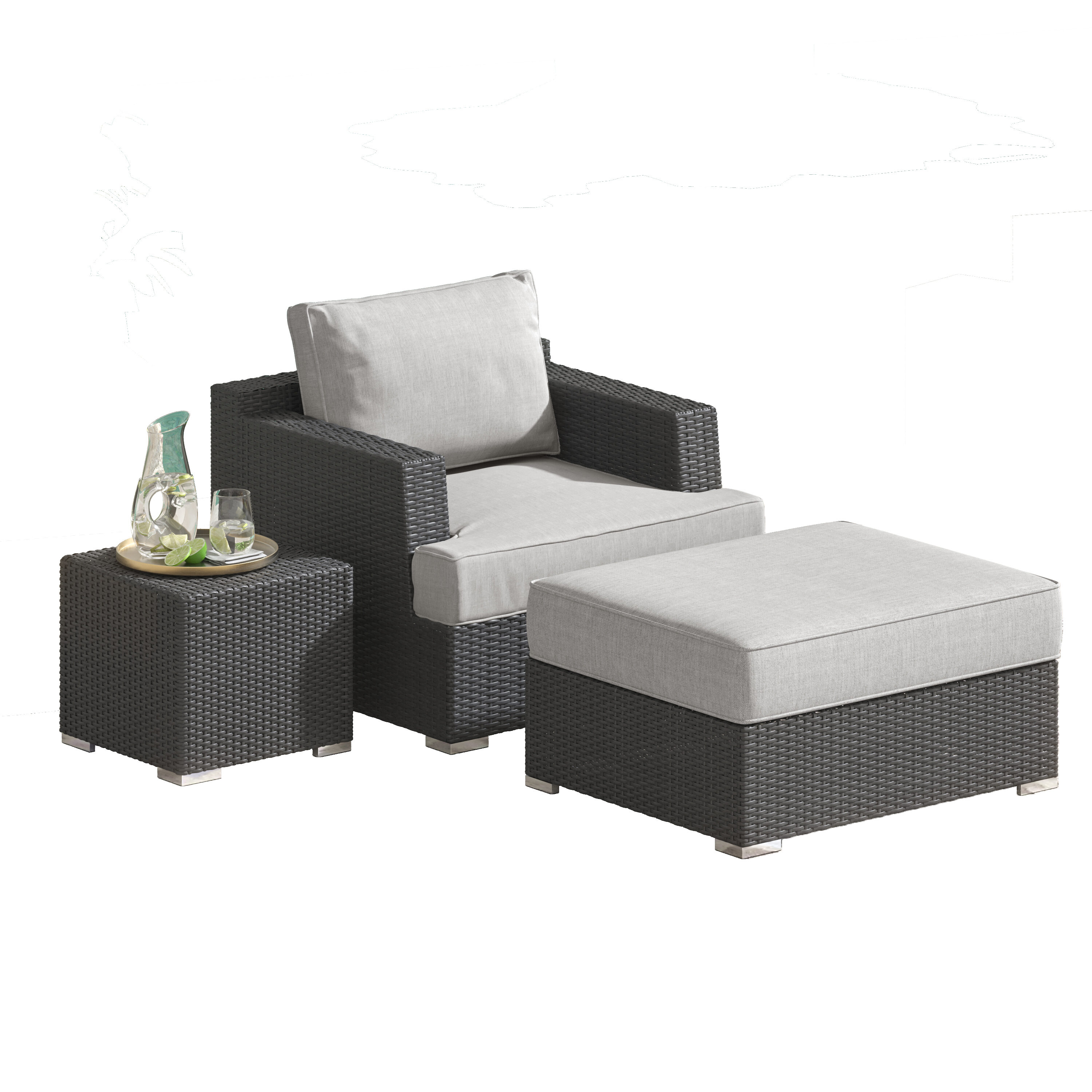 Octans SL2C00045 Lorena 3 Wicker Patio Conversation Set with Sunbrella Cushions