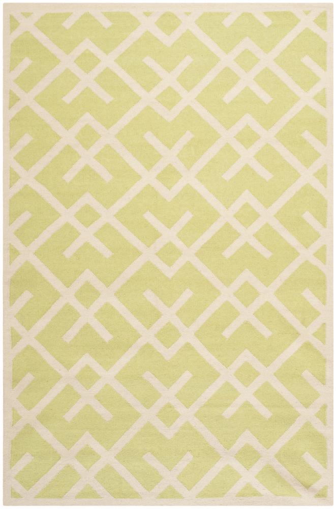 Safavieh DHU552A-5 Dhurries Cesa 5 x 8 (ft) Wool Light Green/Ivory Rectangular Indoor Geometric Coastal Area rug