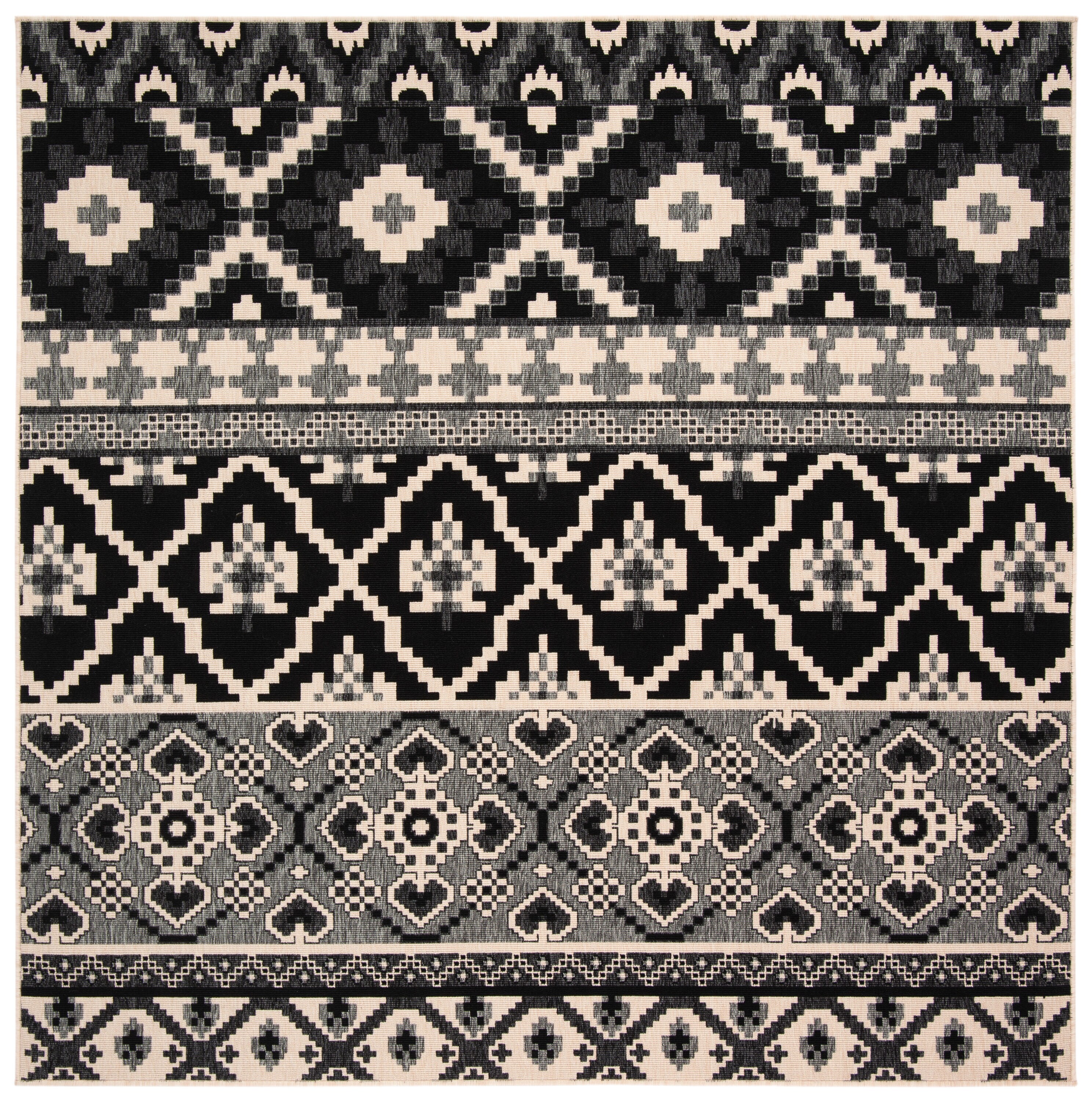 Veranda Chic Black & Beige Floral Square Outdoor Rug - 6'7"