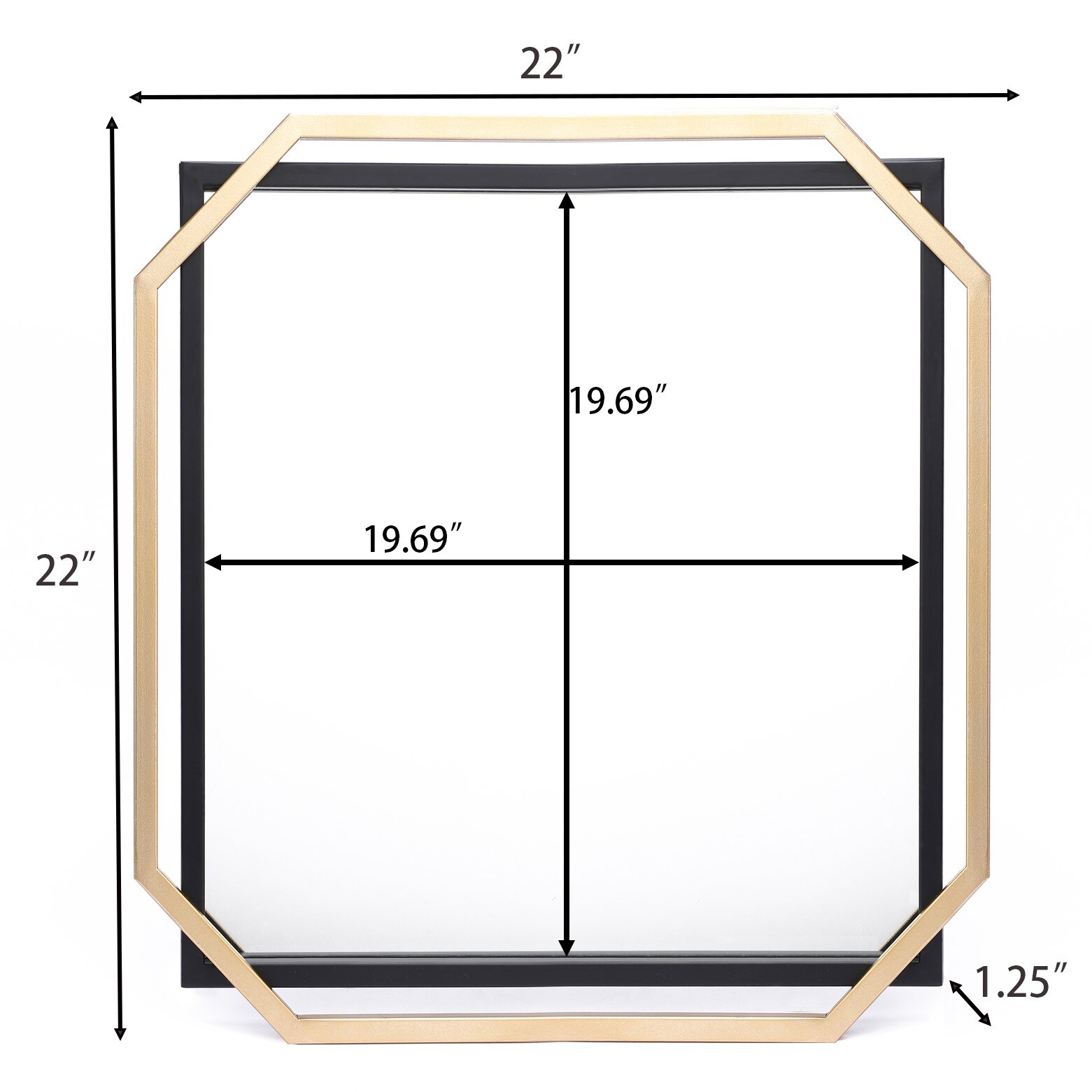Square Gold and Black Metal Floating Frame Wall Mirror