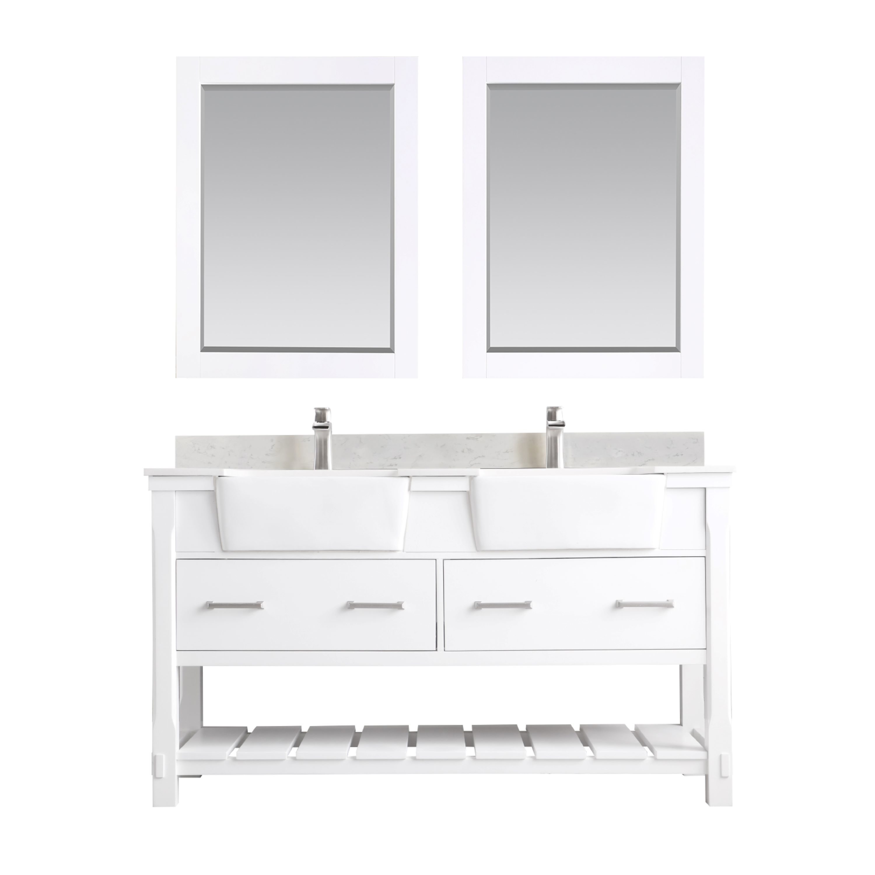 Altair 537060-WH-AW Georgia 60-in White Farmhouse Double sink Bathroom Vanity with Aosta White Engineered marble Top (Mirror Included)