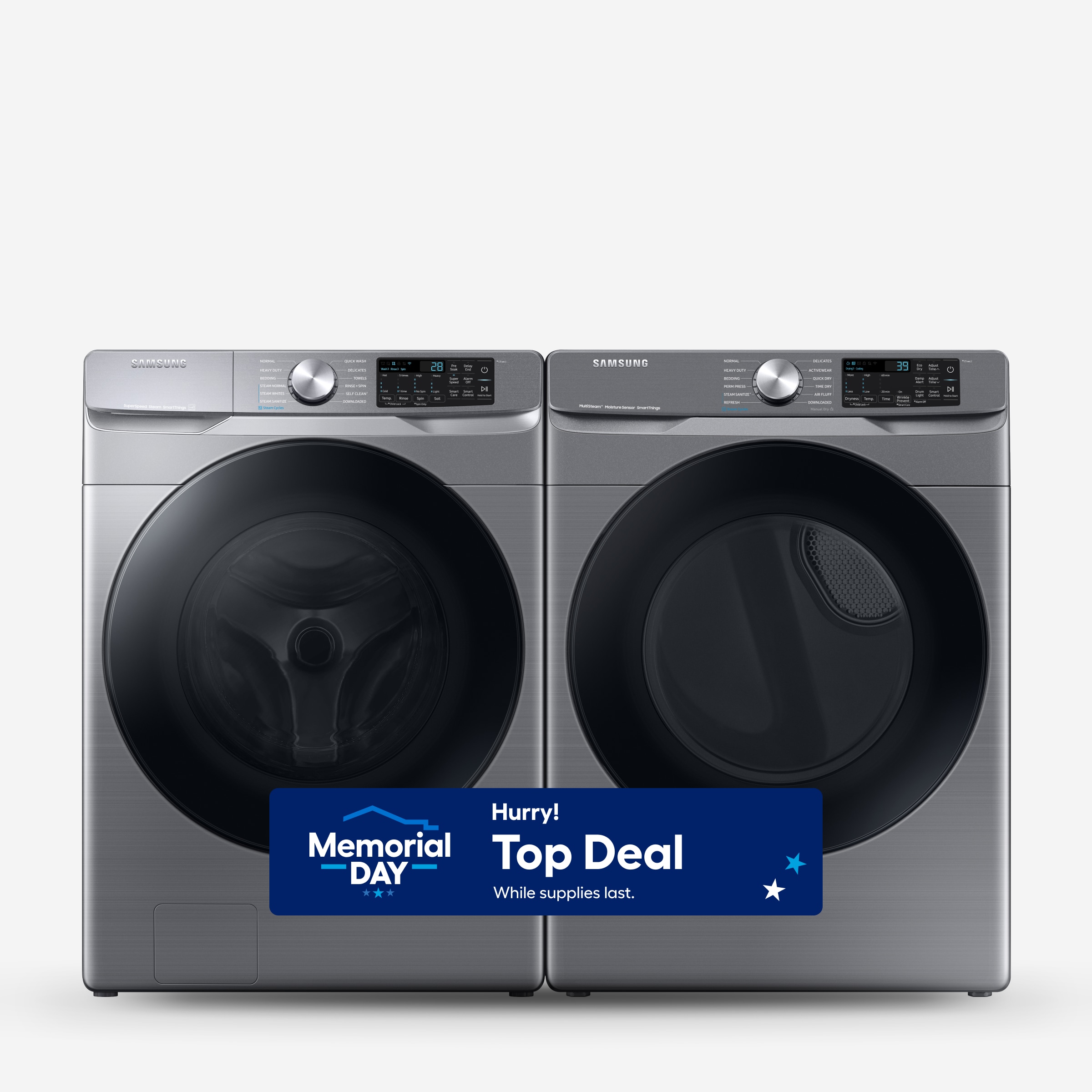 Samsung  Samsung Stackable Front-Load Washer & Vented Electric  Dryer Set in Platinum
