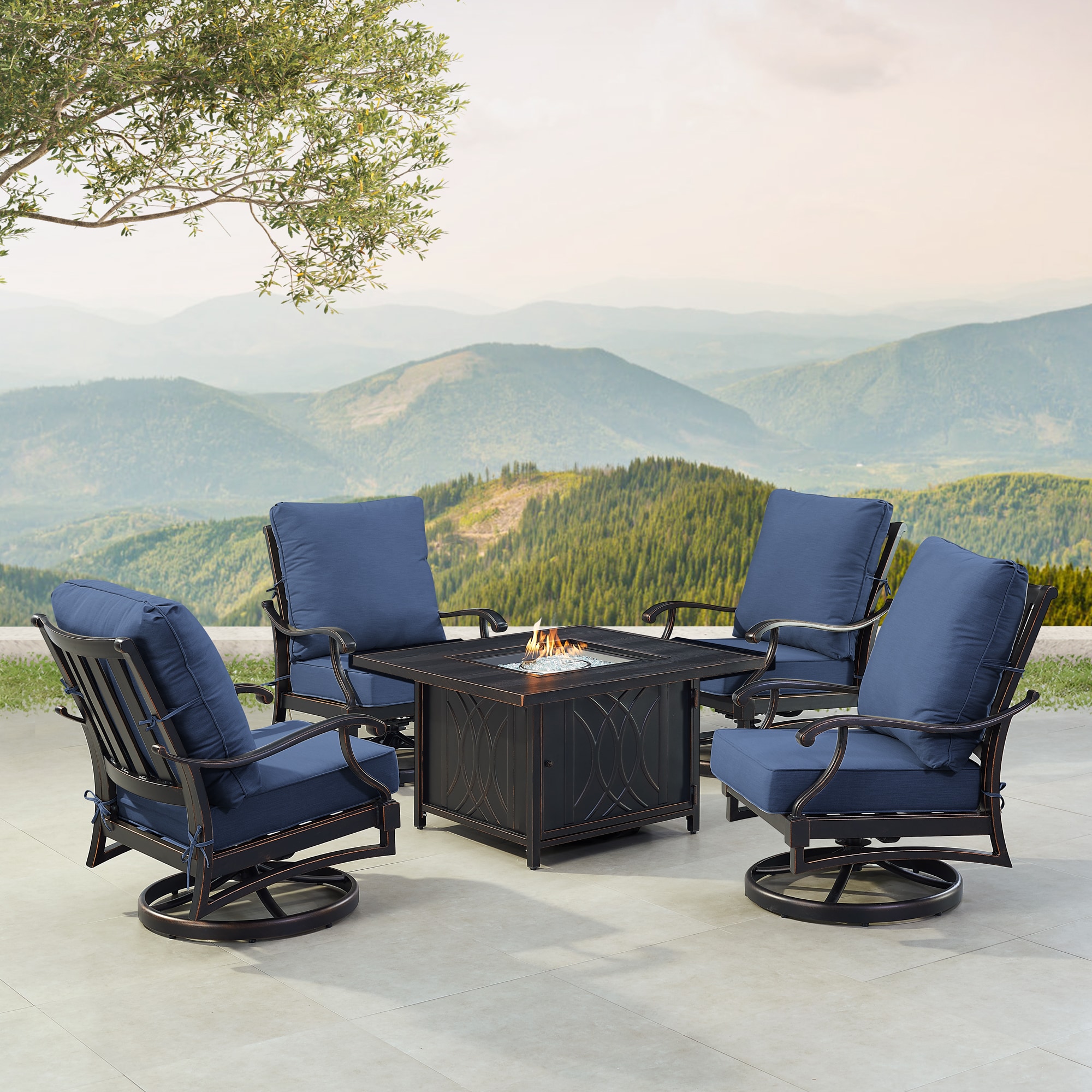 Oakland Living SHAO4CHCAVEBLCUA 14-Piece Patio Conversation Set with Blue Cushions