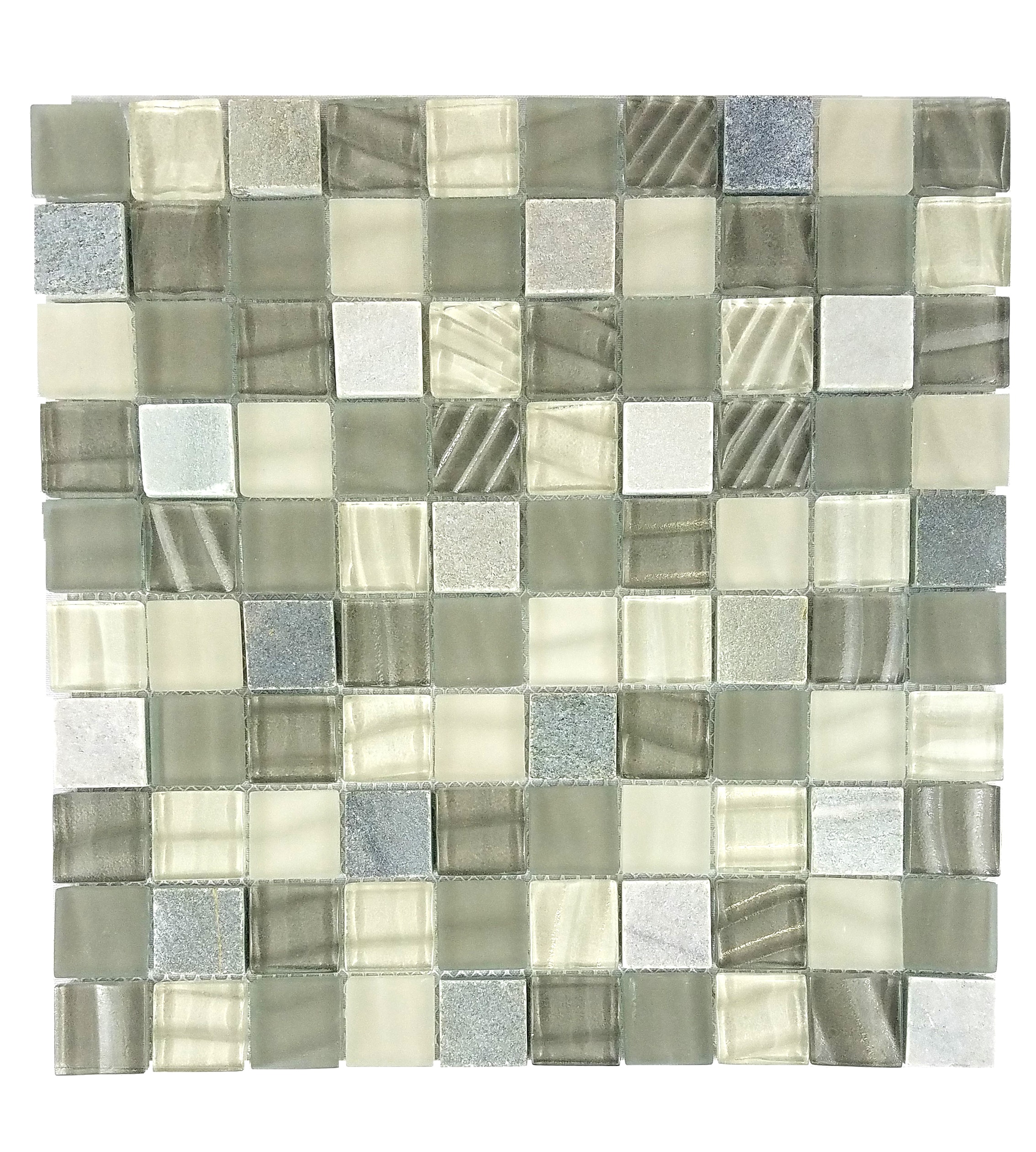 Shell Gray Multi-finish Glass and Stone Mosaic Tile