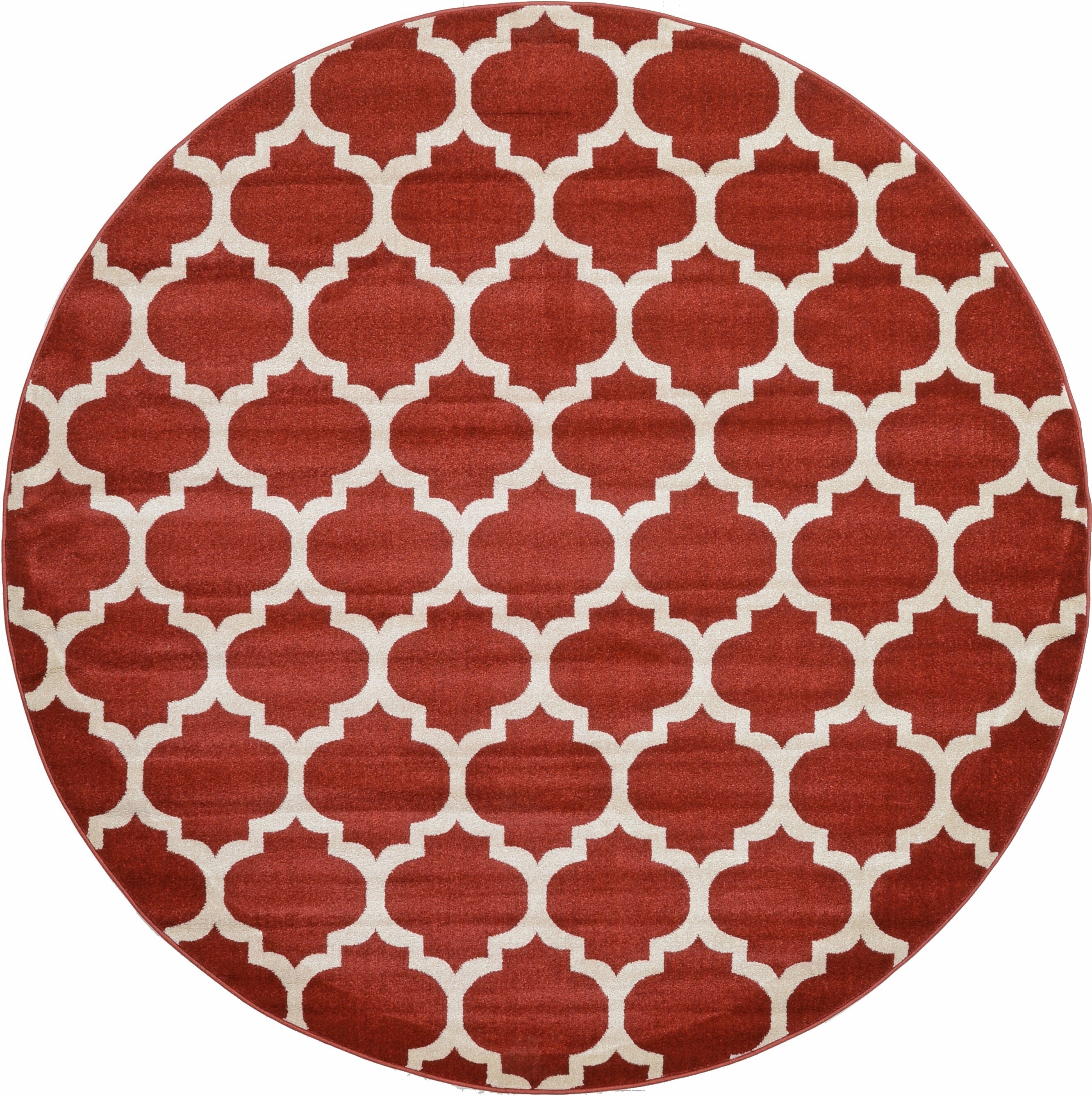 Unique Loom 3115820 Philadelphia Trellis 8 x 8 (ft) Loomed Polypropylene Red/Beige Round Indoor Geometric Industrial Area rug