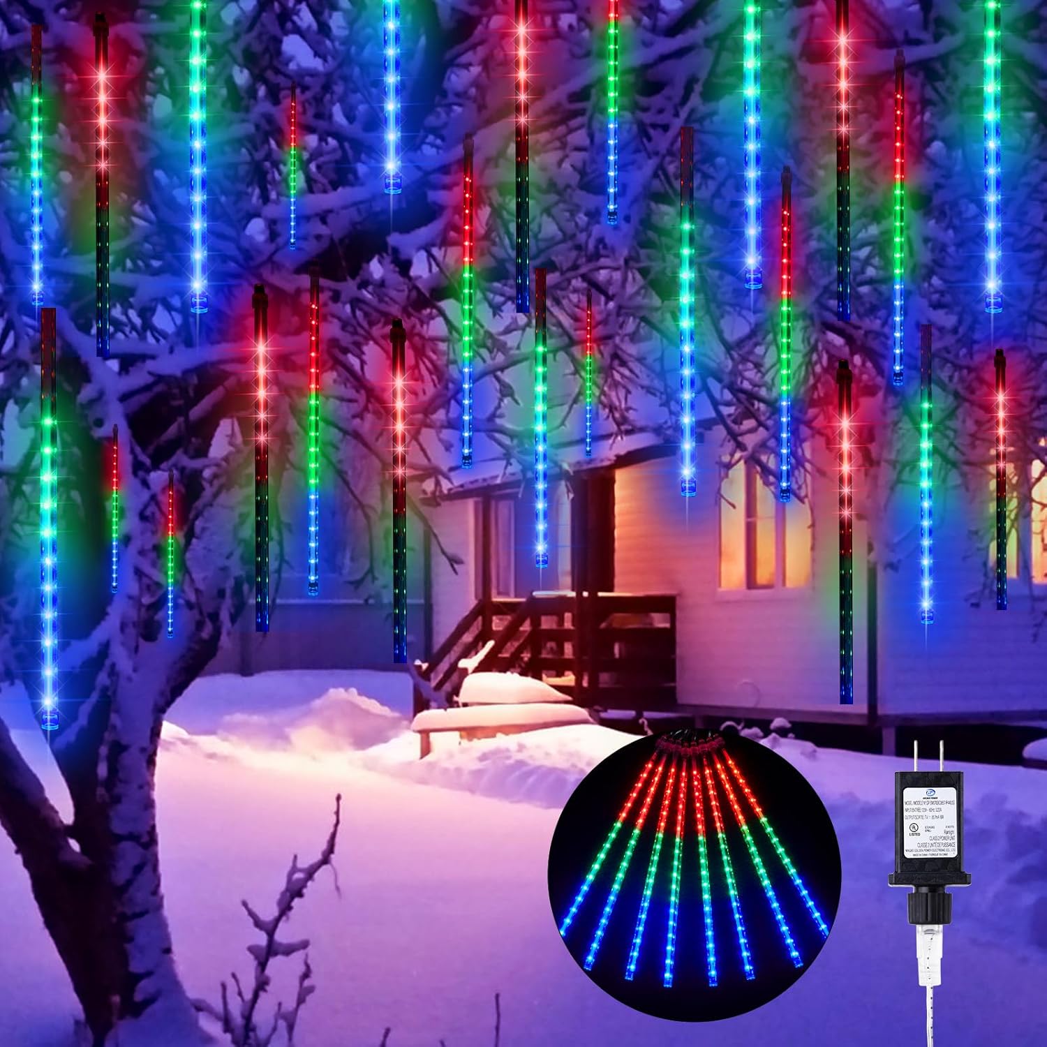 Etokfoks  20 Piece 16 Inch Waterproof Meteor Shower Lights 720 LED Multicolor Outdoor Icicle Lights for Trees Bushes Holiday Christmas Decor