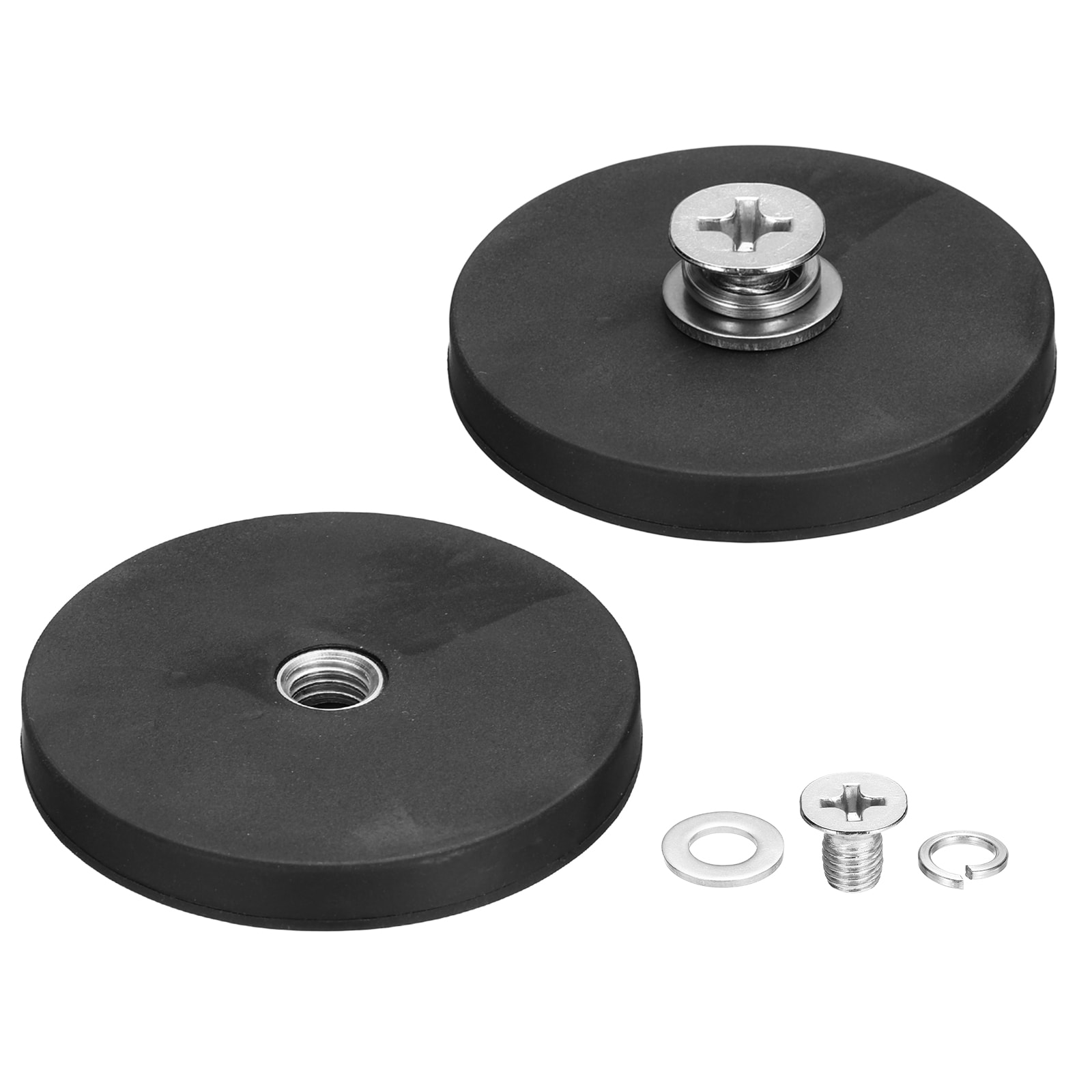 Unique Bargains 2pcs 2.6 Inch Dia Rubber Coated Magnets 44LBS Anti-Scratch Flag Magnet Base with M10 Female Threaded Studs and Nut Magnets Holder for Camera Light Bar Mirror Tool #S26051100UX7467
