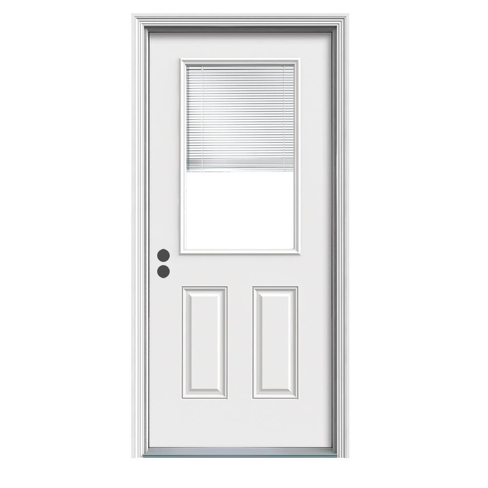 Therma-Tru TTBS629808 Entry Door 32-in x 80-in x 4-9/16-in Fiberglass Half lite Right-hand inswing Unfinished Prehung Front Door with Brickmould Insulating core with Blinds