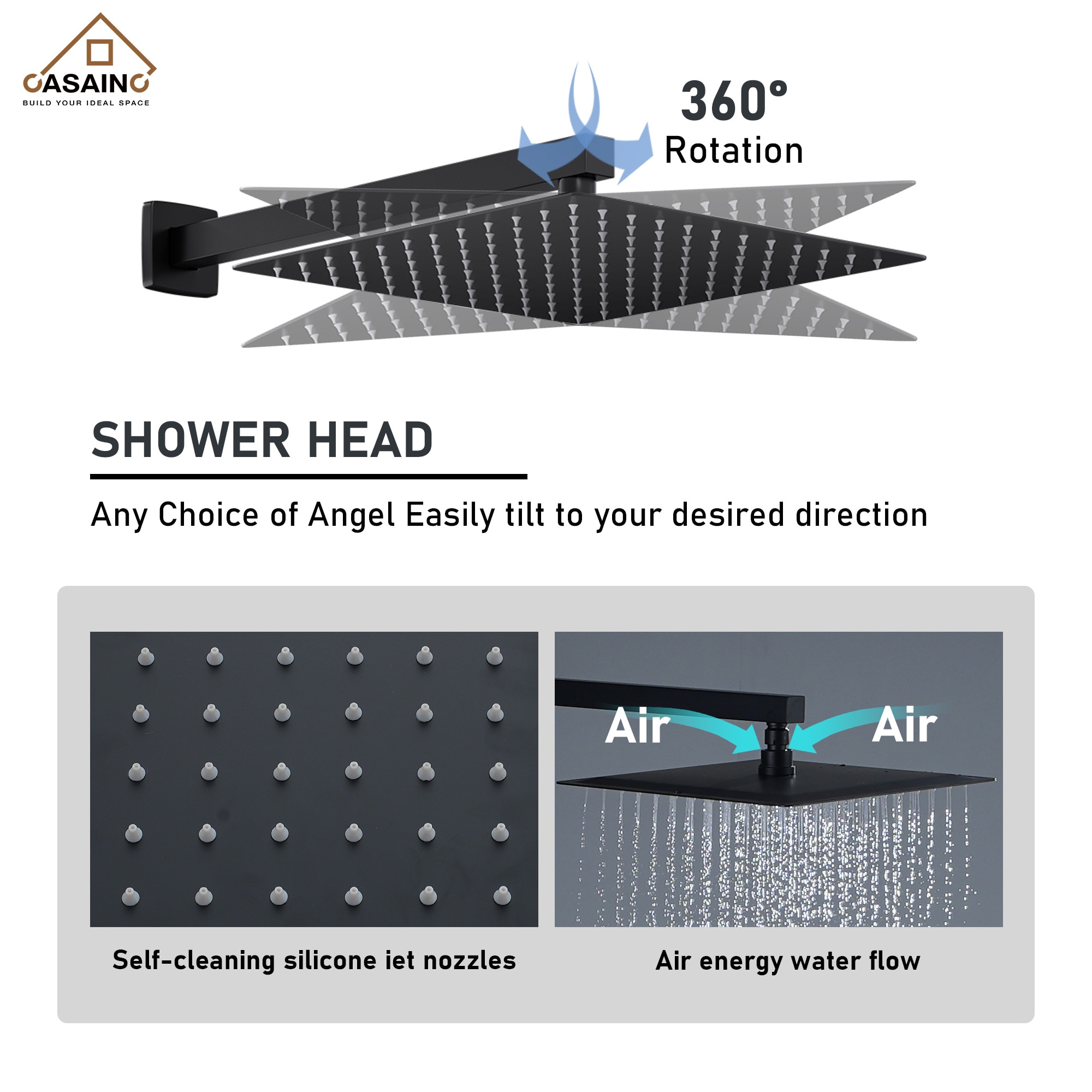 CASAINC CS6077-MB Showerhead-Bar-Panels - View #10