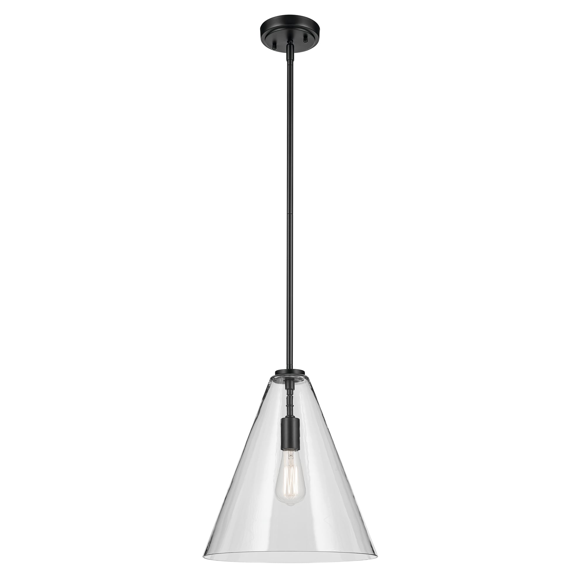 Kichler 42200BK Everly 1 -Light Black Modern/contemporary Clear glass Cone Medium Hanging Pendant light