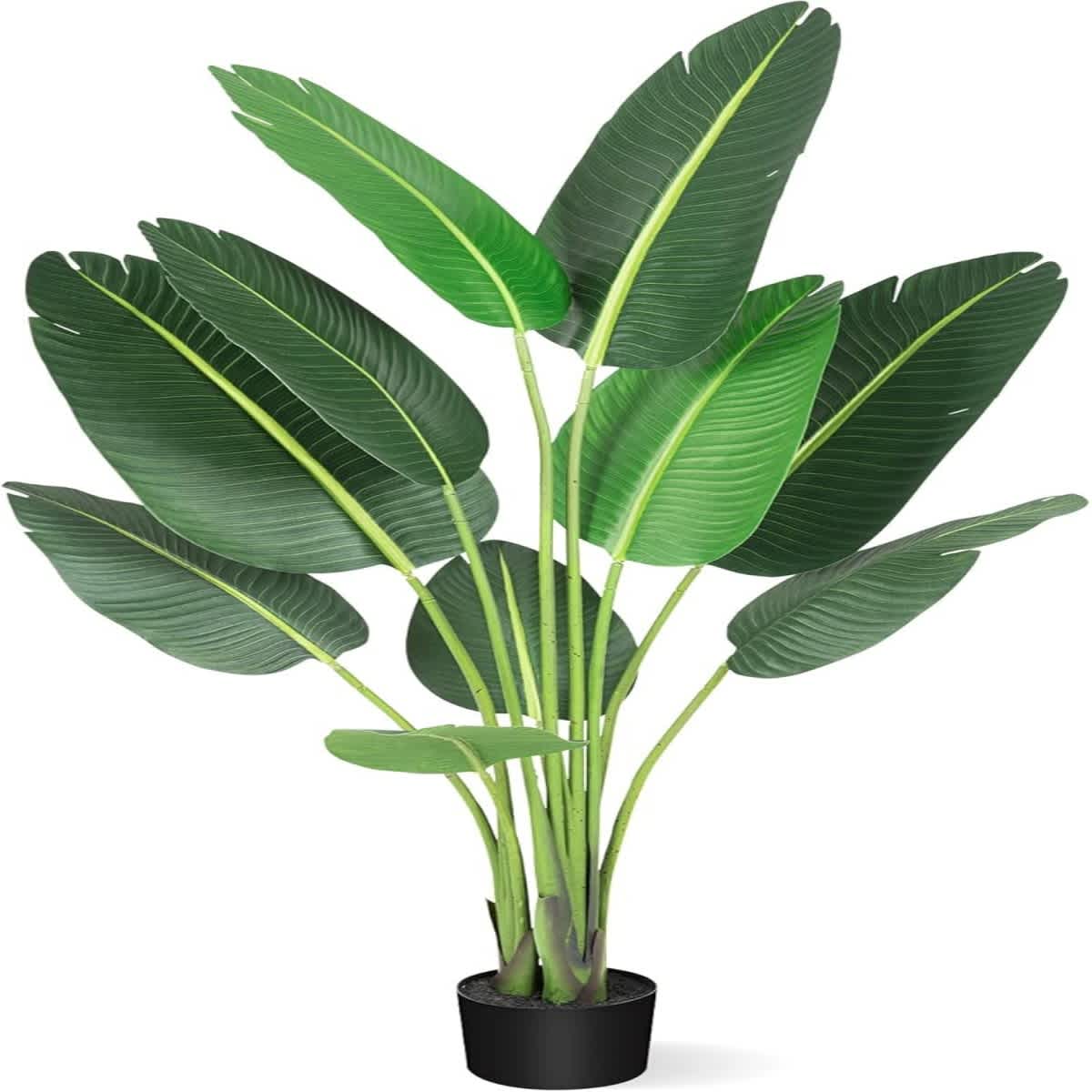 Qeetex PHO-0VE7G318-HF2 48 Inc Artificial Faux Banana Leaf Plant with Pot.  5 Feet Artificial Upright Plant with 8 Trunks for Home Office Greenery Decoration
