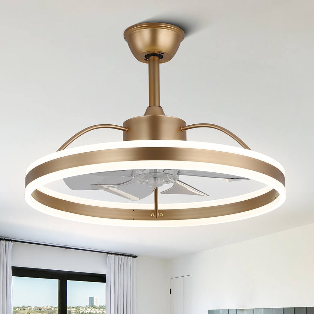 Oaks Decor Cotti 24-in French Gold with Brushed Blades Color-changing Integrated LED Indoor Smart Fandelier Ceiling Fan with Light and Remote (7-Blade) DC2402-G Sansujyuku sansujyuku.com