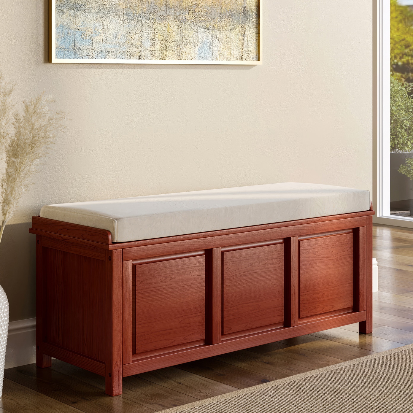 John Louis Home JLH-OTB-M Casual Red Mahogany Storage Bench with Storage 45-Inches x 17-Inches x 20-Inches