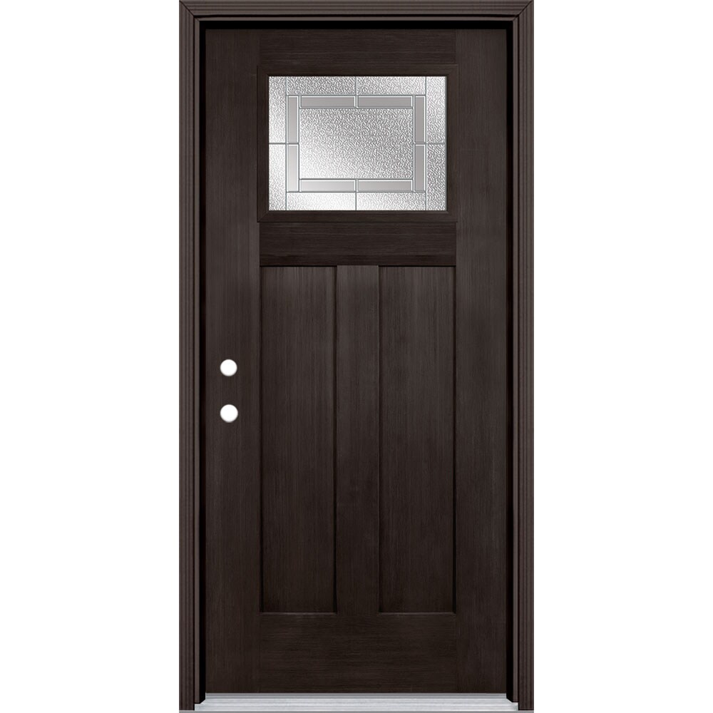 Masonite 3419806 Focus 36-in x 80-in x 4-9/16-in Fiberglass Craftsman Right-hand inswing Walnut Stained Prehung Front Door with Brickmould Insulating core