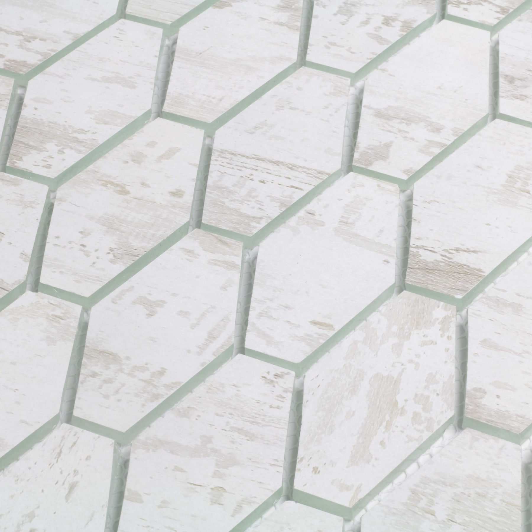 Abolos LWSMSCEHE-BW Hexagon Birchwood White 11-in x 11-in Matte Glass Wood look Hexagon Mosaic Wall Tile ( 9-sq ft Carton )