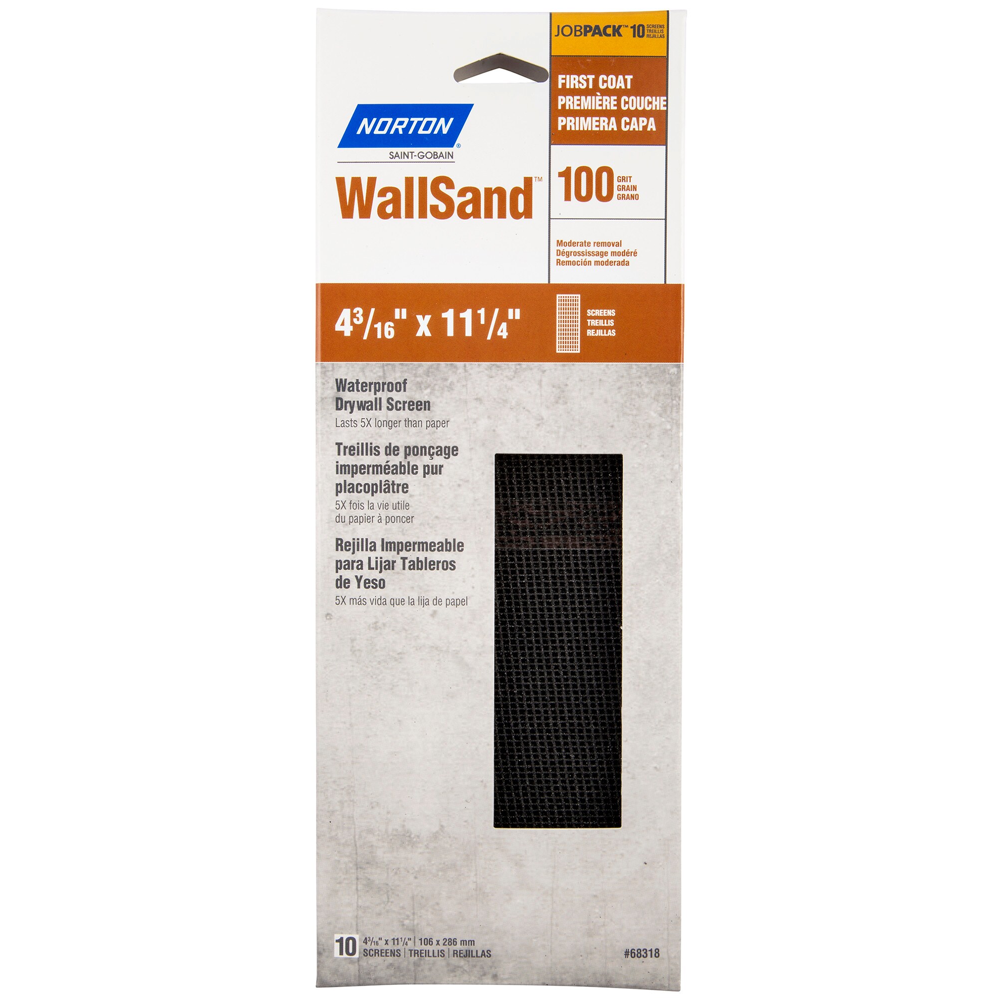 Norton 07660768318 WallSand Medium 100-Grit Screen Sandpaper 4.1875-in W x 11.25-in L 10-Pack