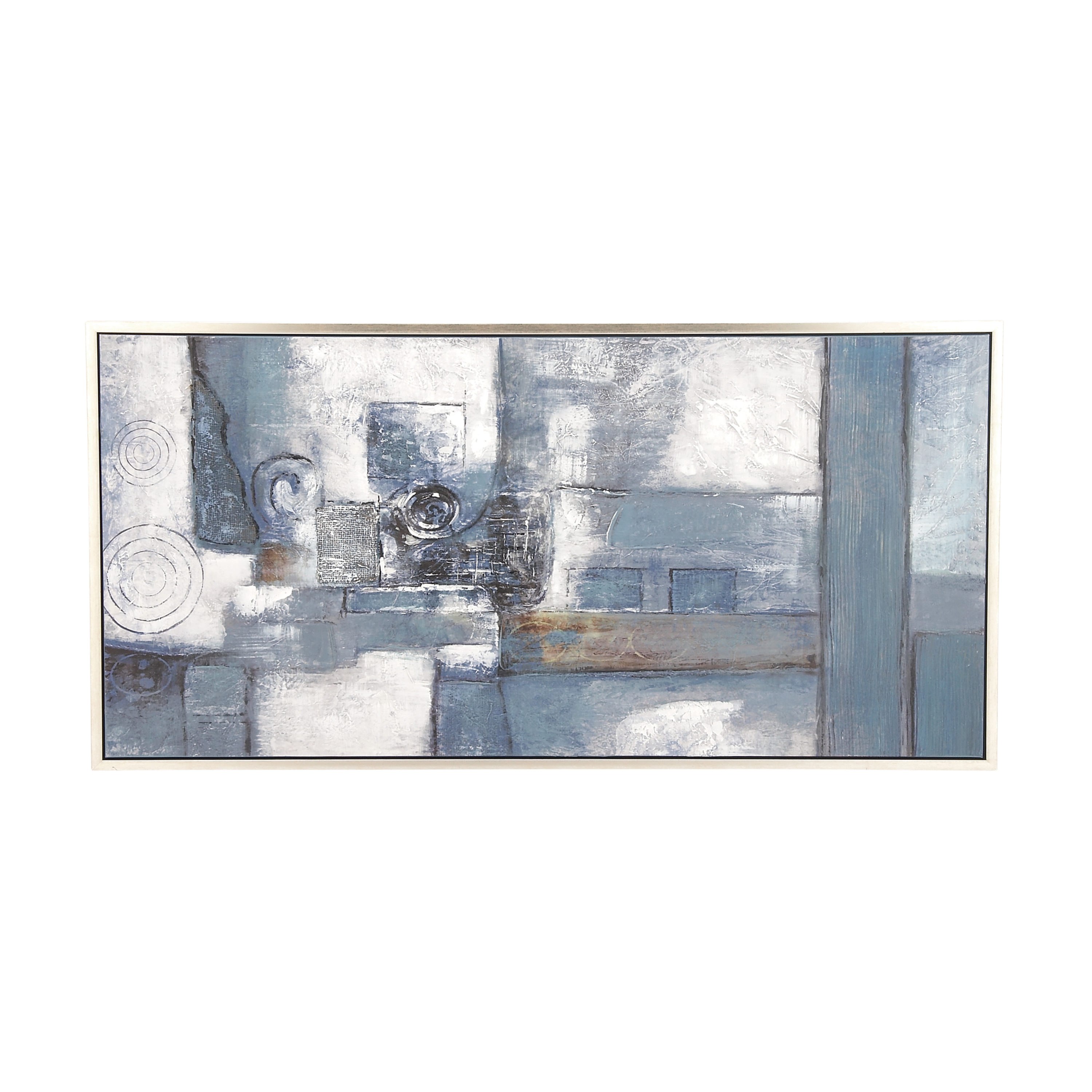 55" x 28" Blue and Gray Abstract Canvas Wall Art with Silver Frame
