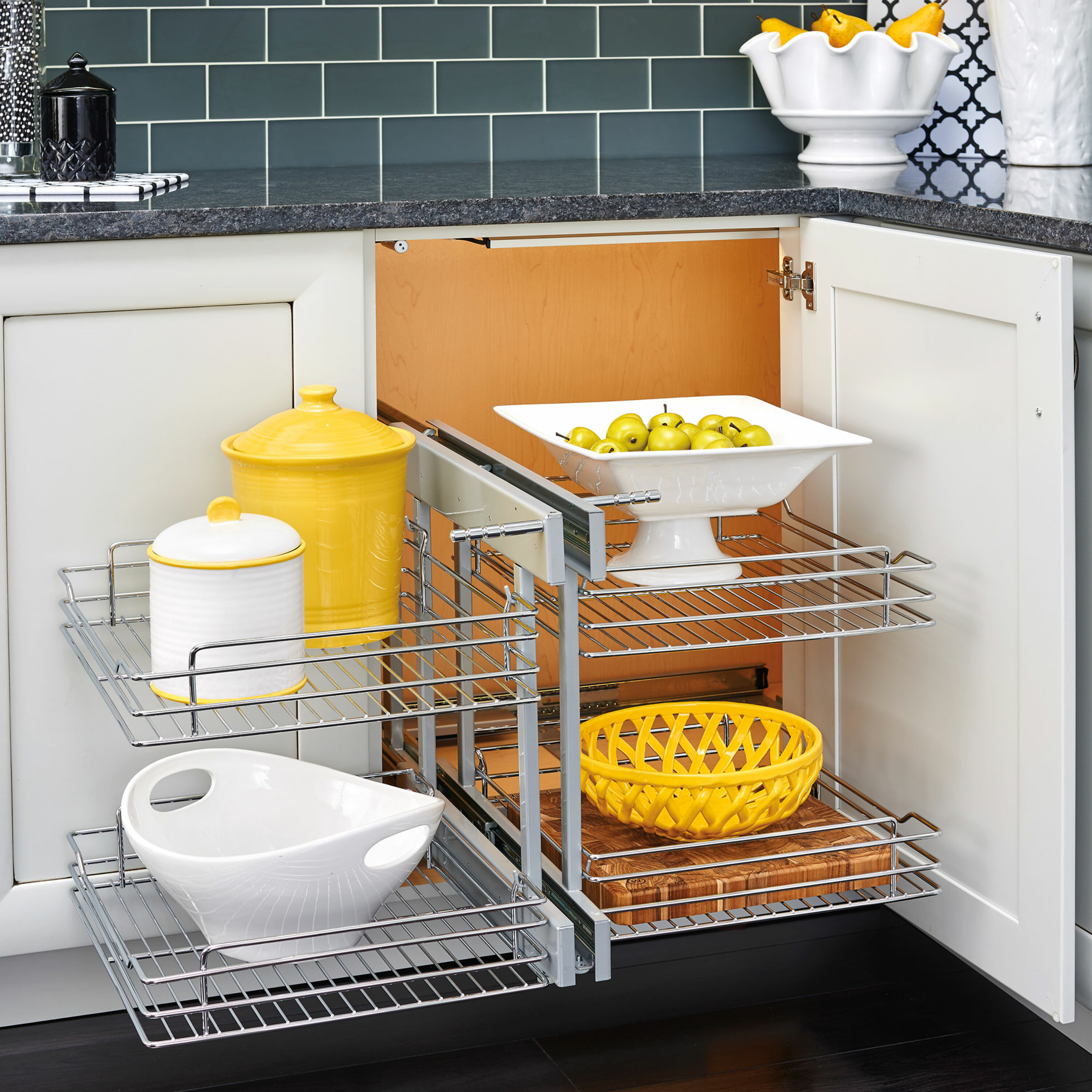Silver Dual Tier Pullout Shelf Storage Organizer for Cabinets