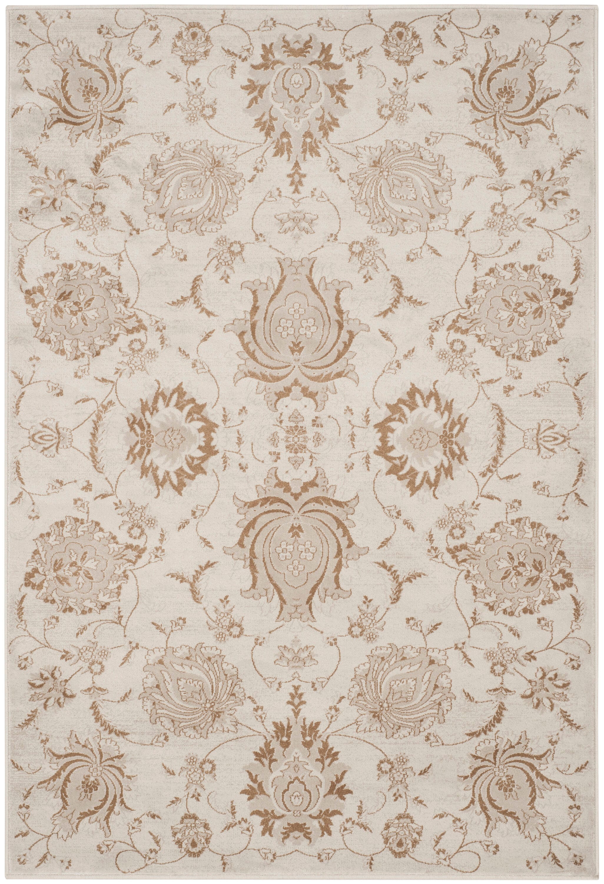 Elegant Cream Camel Vintage Viscose 4' x 5'7" Area Rug