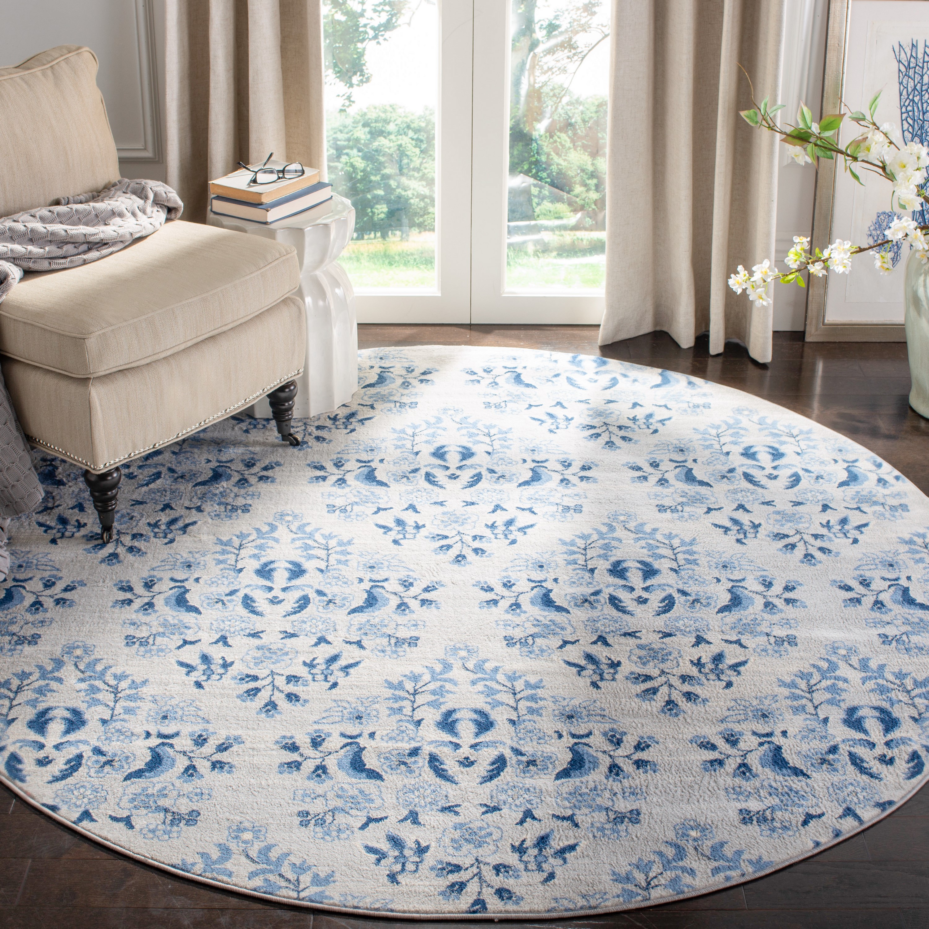 Safavieh Brentwood Flax 7 X 7 (ft) Cream/Blue Round Indoor Damask ...