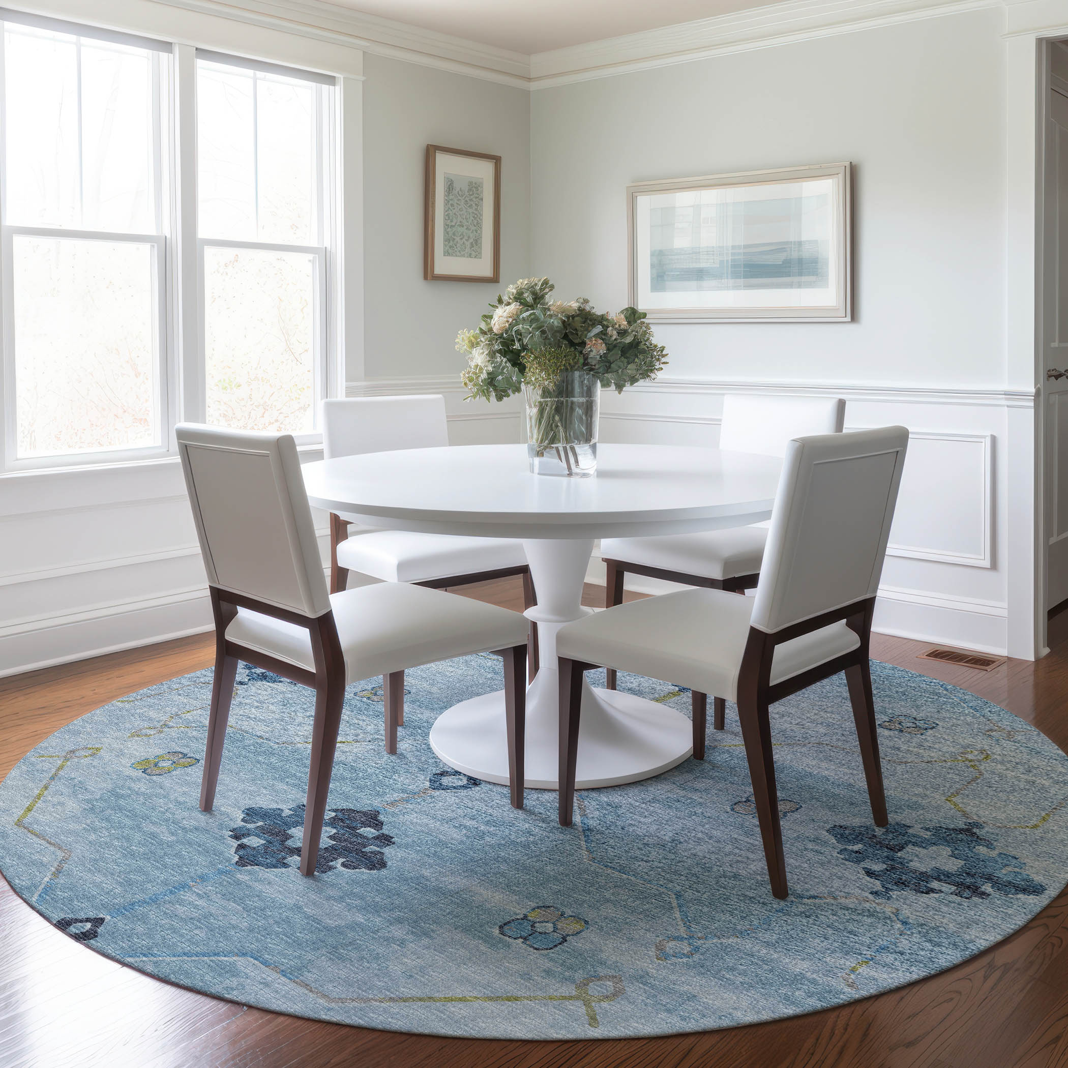 Addison Rugs AMF122BL8RO Mayfield AMF122BL 8 x 8 (ft) Loomed Polyester Blue Round Indoor Geometric Machine washable Area rug