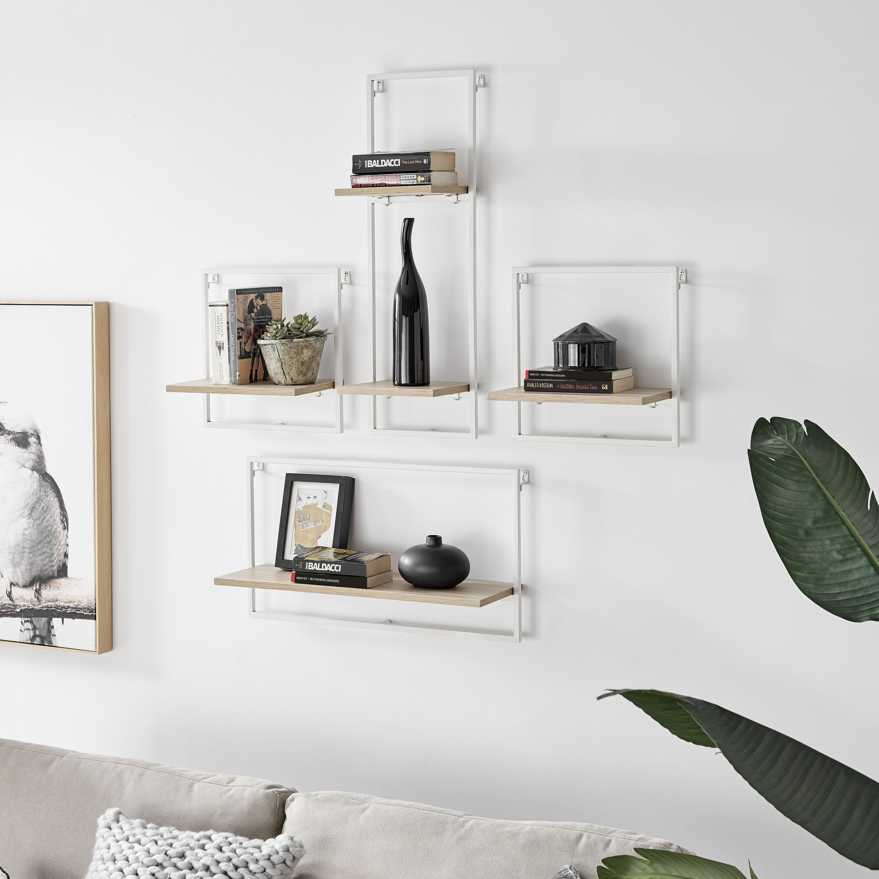 Danya B. GH20400MP 24.38-Inches L x 8-Inches D x 29.5-Inches H White/Maple MDF Rectangular Bracket shelf 5 Decorative Shelves