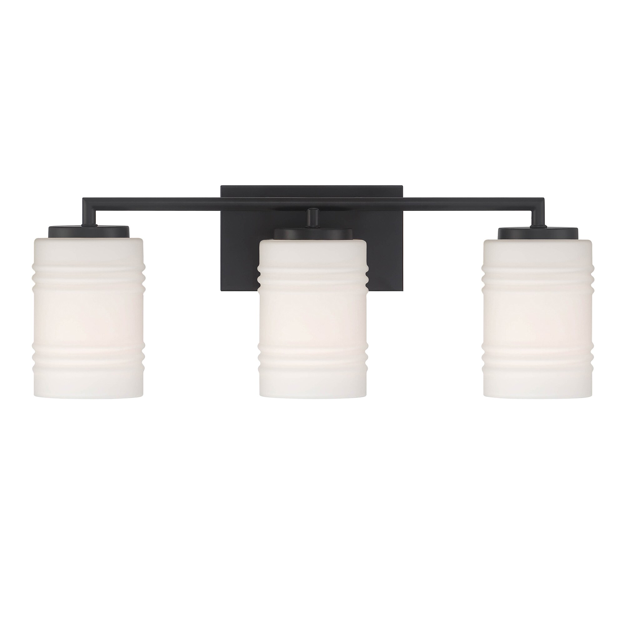 Modern Matte Black 3-Light Vanity Bath Light with Etched Opal Glass