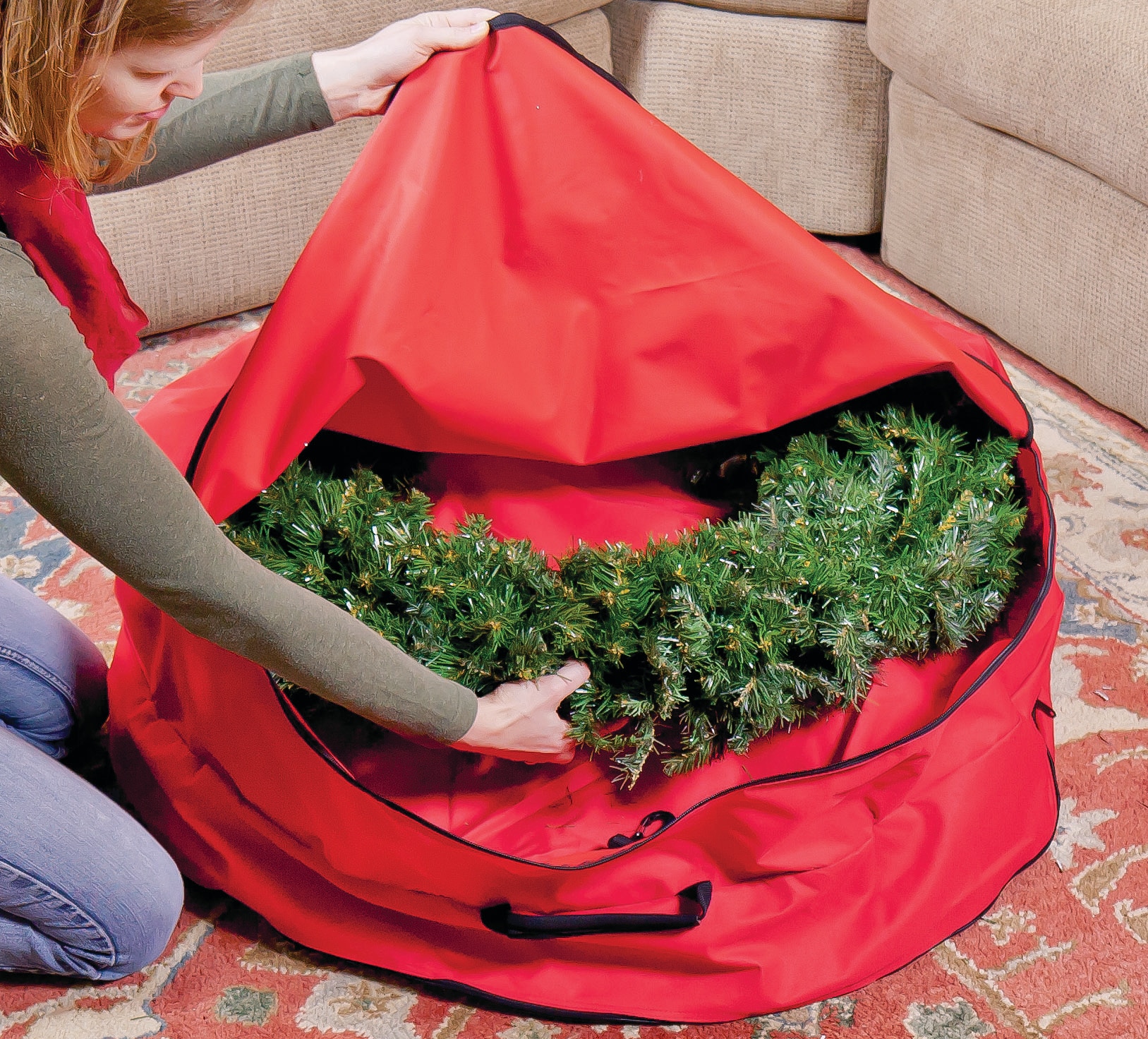 Holiday Living 36-in x 36-in Red Polyester Collapsible Wreath Storage  Container (Accommodates Wreath Diameters Up to 36-in)