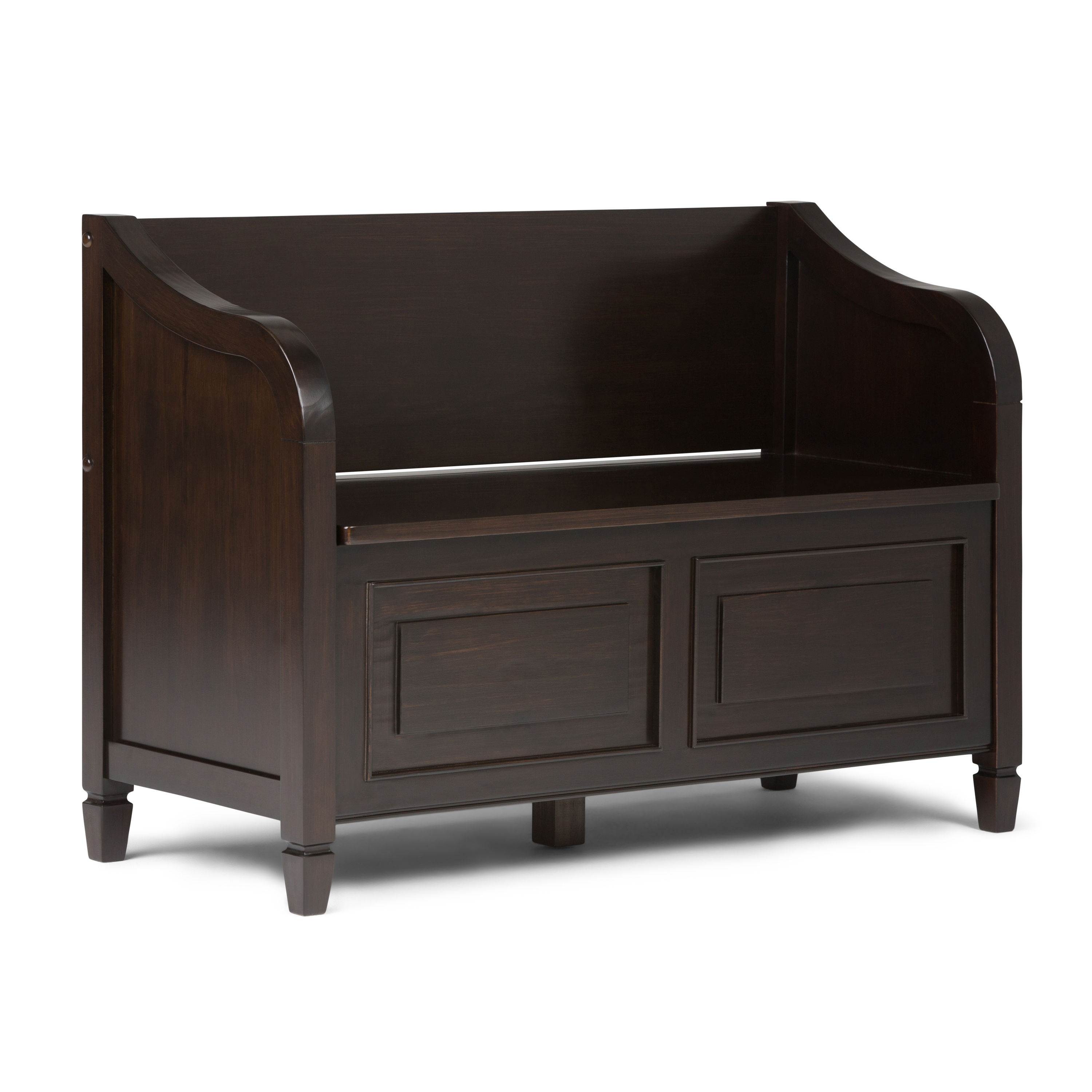 Simpli Home 3AXCCON-09 Connaught Midcentury Dark Chestnut Brown Storage Bench with Storage 42-in x 18-in x 11.61-in
