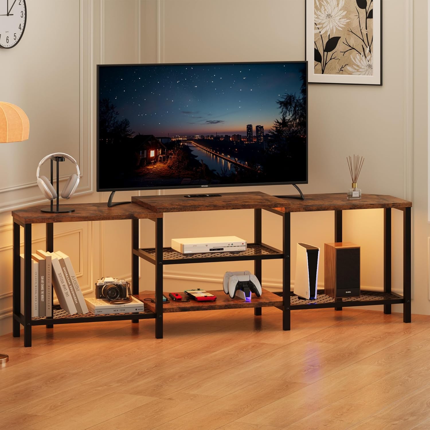 Garvee TV Stand for TVs up to 75 Inch Corner Entertainment Center (Vintage Brown)