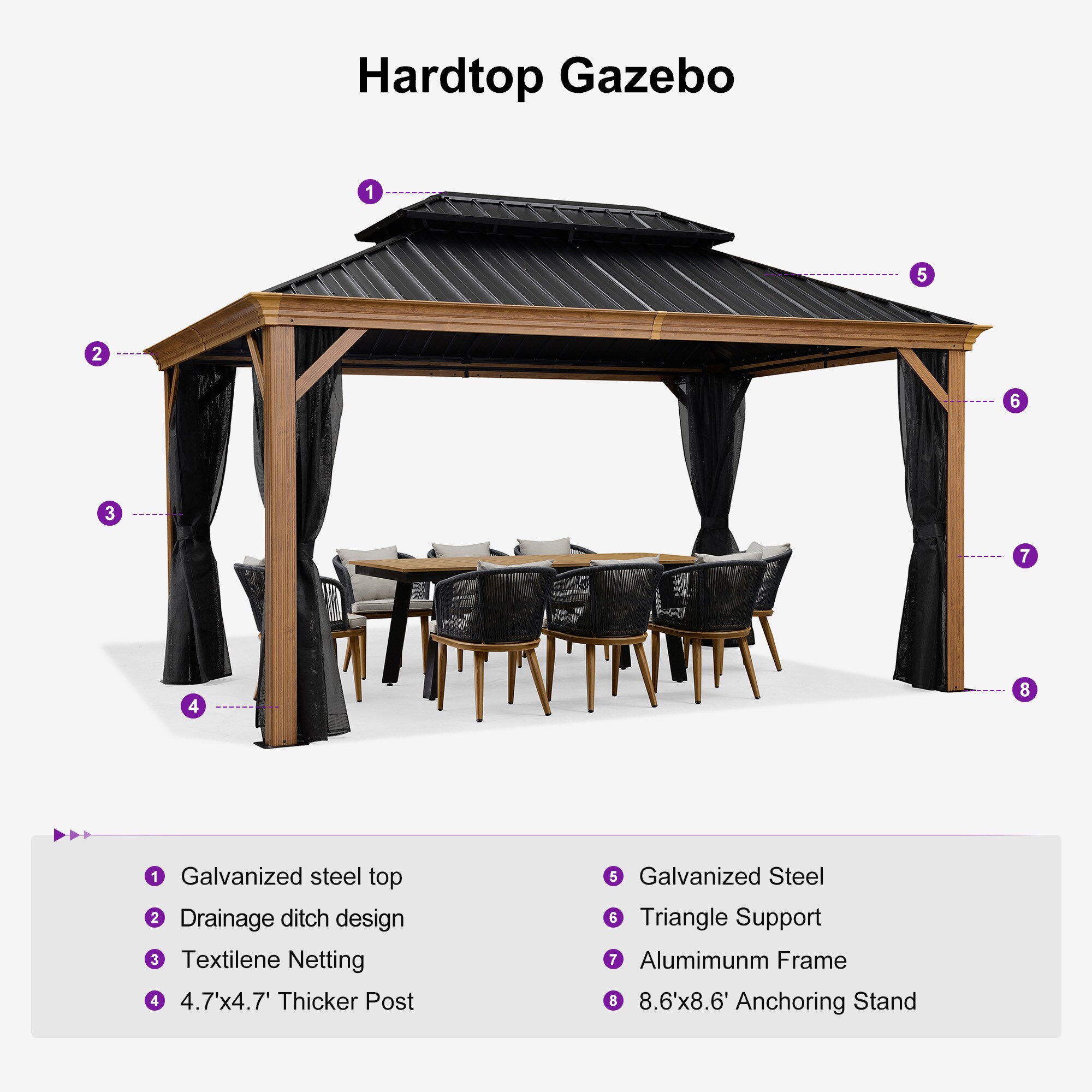 PURPLE LEAF LS06WHTG1014 Wood-Resin-Gazebos - View #9