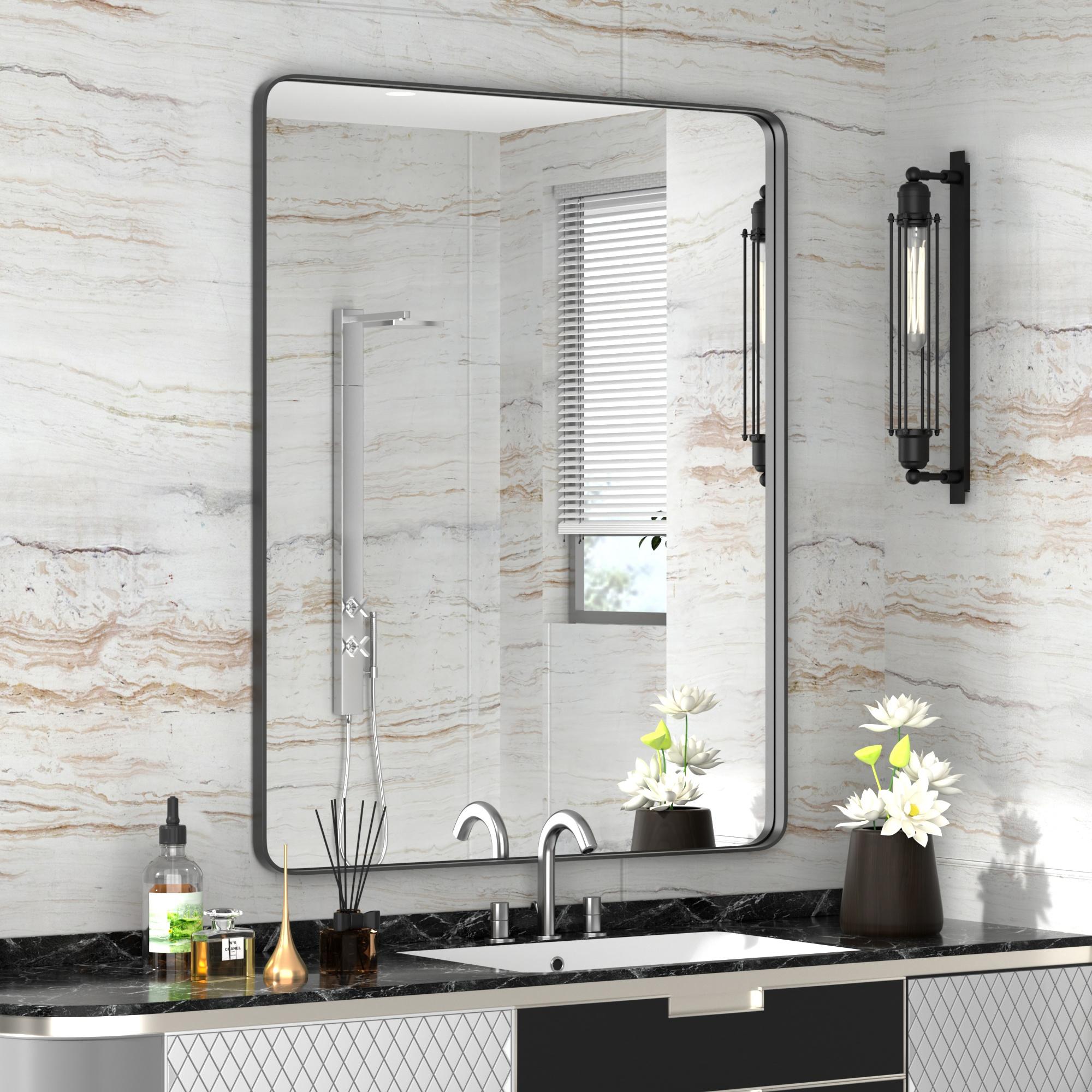 Clavie LS-16241-SRBB Bathroom Mirrors Wall Mirrors Accent Mirrors 16-Inches W x 24.0-Inches H Rectangle Brushed Black Framed Wall Mirror