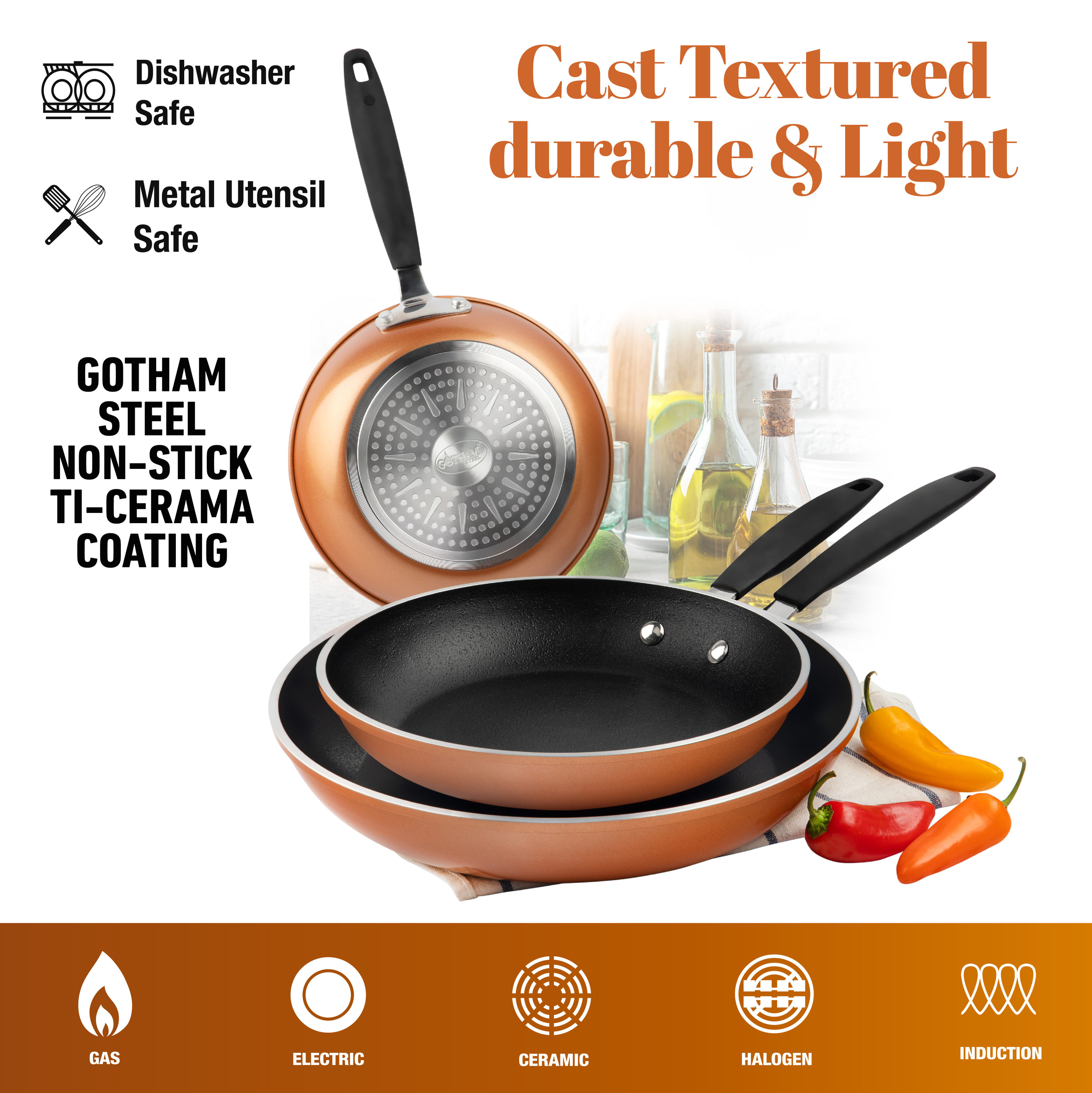 Gotham Steel Hammered 3 Pack Nonstick Fry Pan Set - 8'' 10'' And