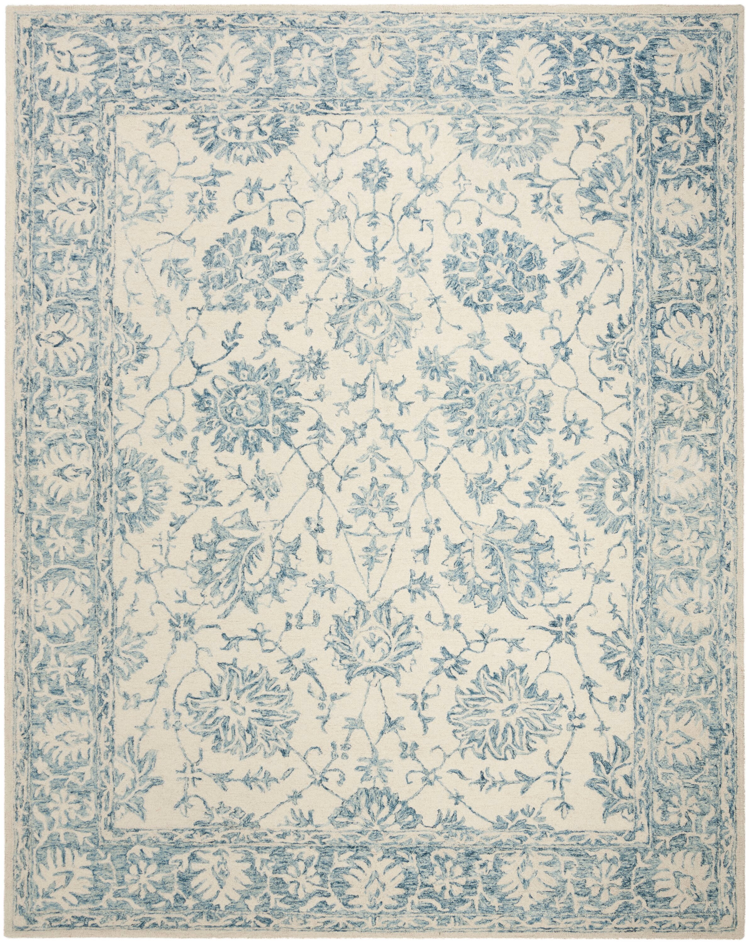 Hand-Tufted Blossom Wool Area Rug, Ivory/Blue, 8' x 10'