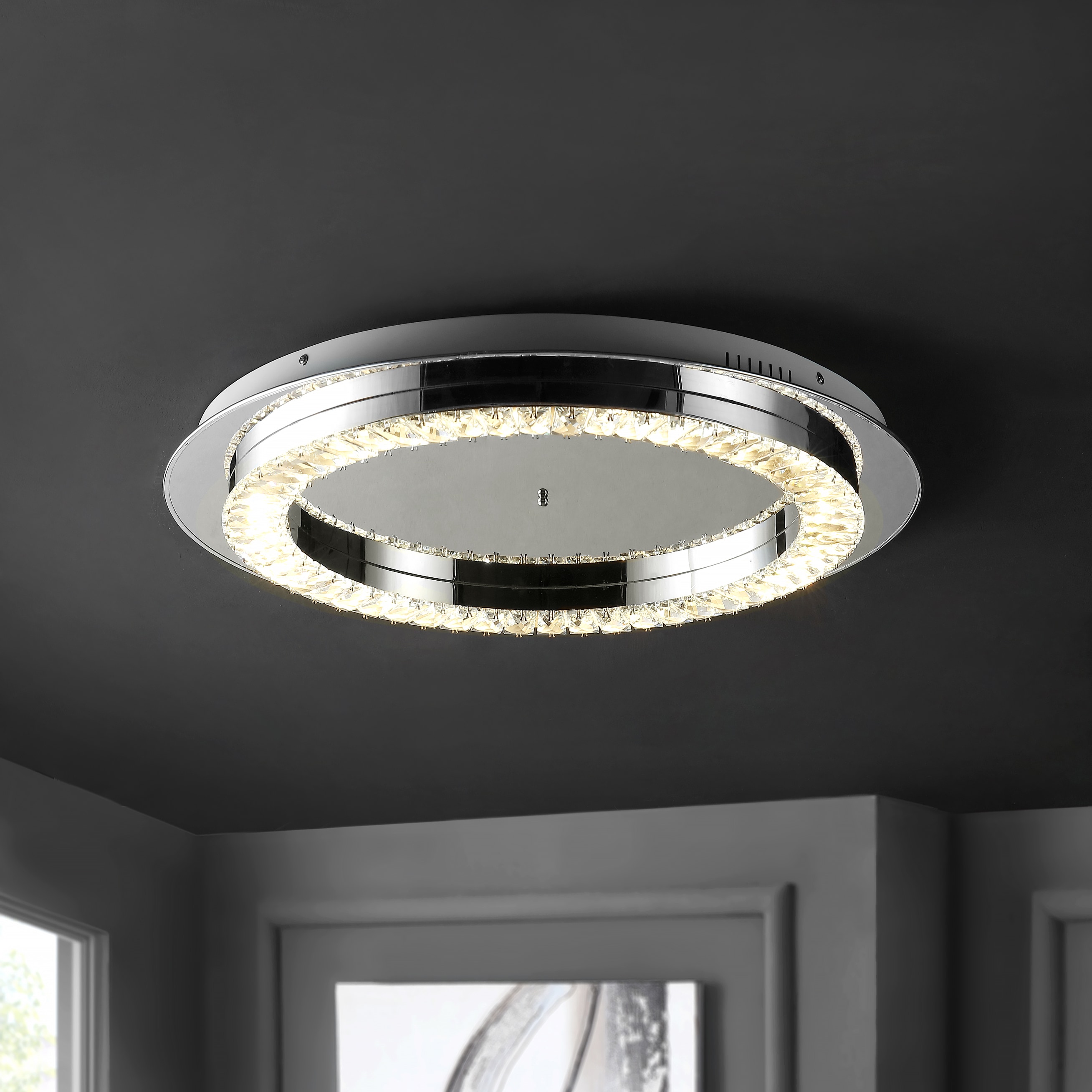 Elegance 24" Crystal Drum LED Flush Mount in Chrome Finish