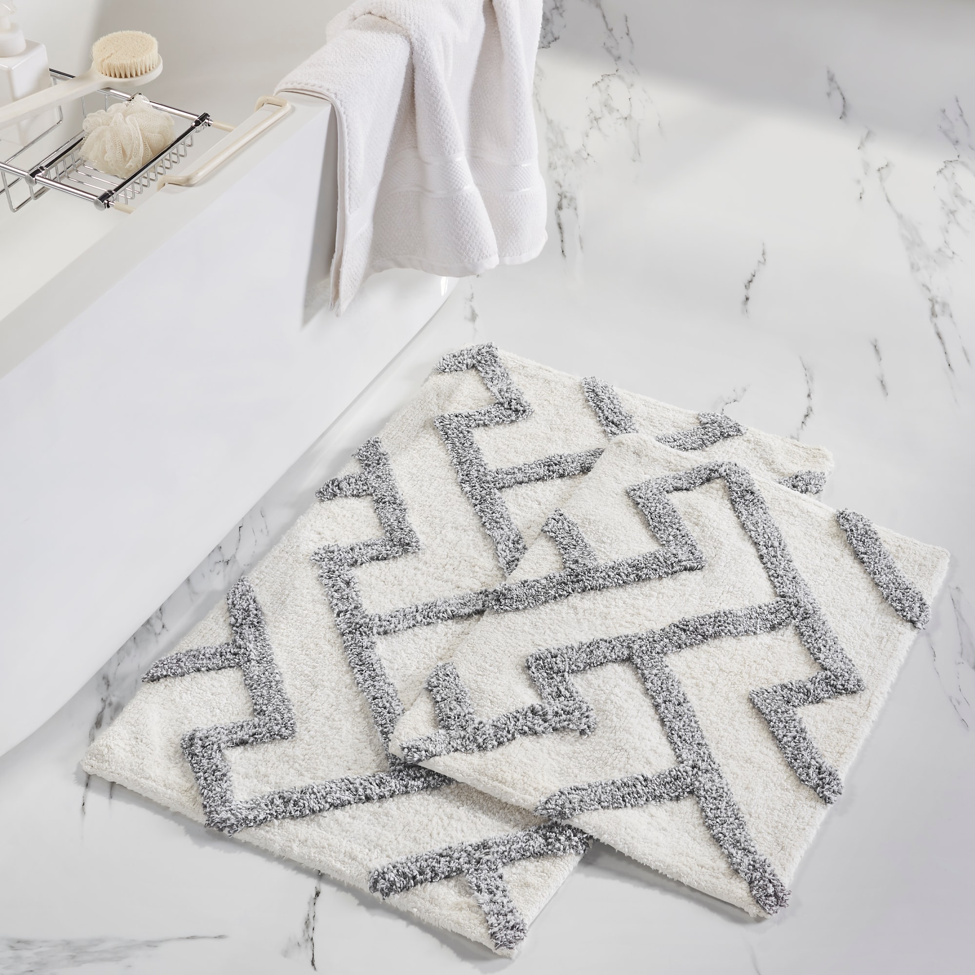 Amrapur Overseas Textured Bath Mat Set, Charcoal Gray Bathroom Rug Set