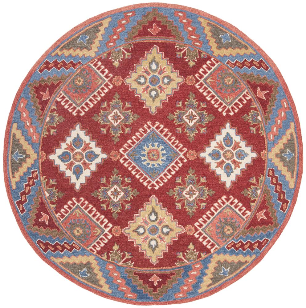 Handmade Rustic-Chic Red and Blue Wool Round Rug