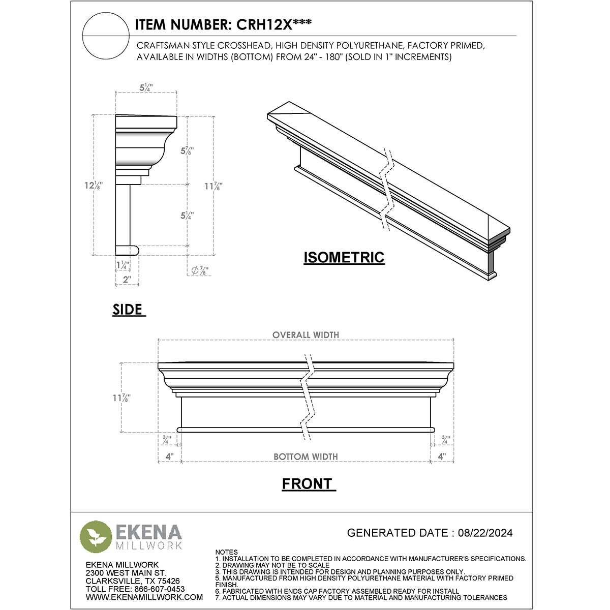 Ekena Millwork CRH12X73 Exterior-Window-Trim - View #2