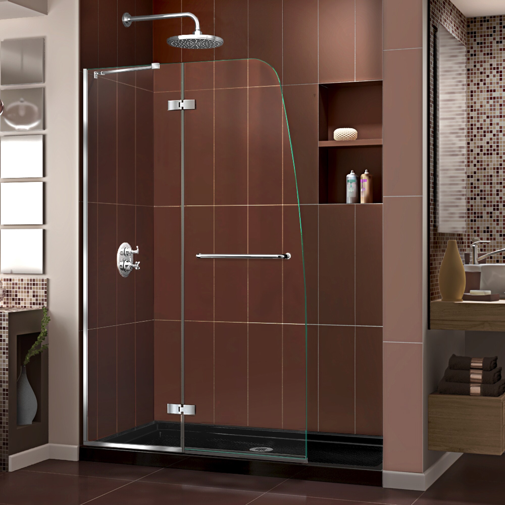DreamLine DL-6522C-88-01 Aqua Ultra 2 -Piece 34-in W x 60-in L x 75-in H Rectangular Alcove shower kit ( Center Drain) Base and Door Included Chrome Hardware Included
