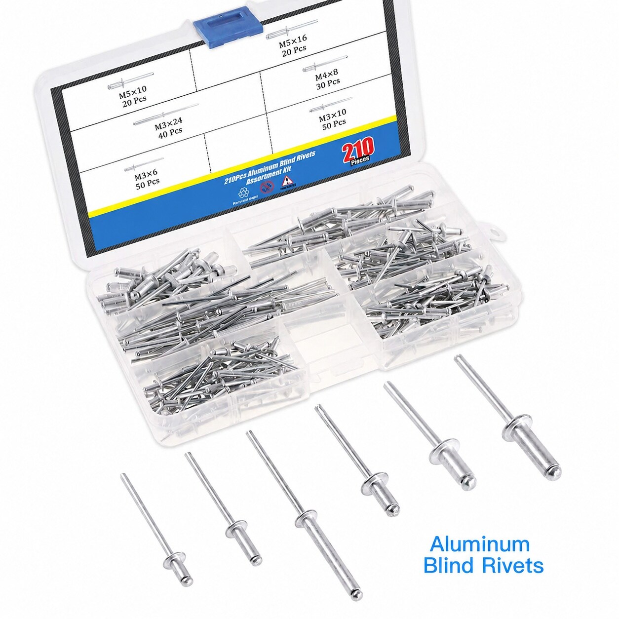 Ahfiwaso Heavy Duty Riveter Set with 210 Piece Aluminum Blind Rivets ...